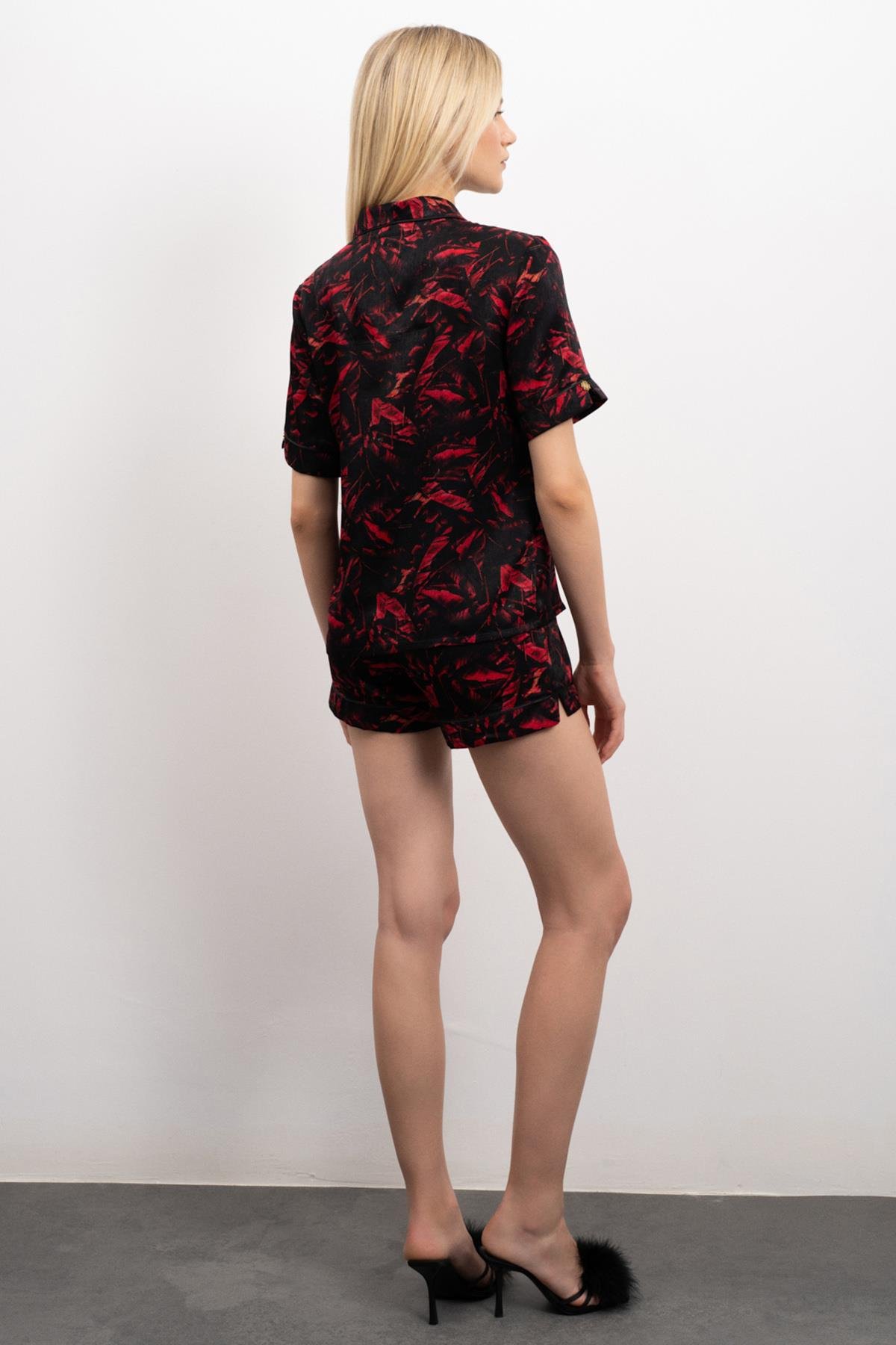 Nissa Patterned Satin Short Pajama Set