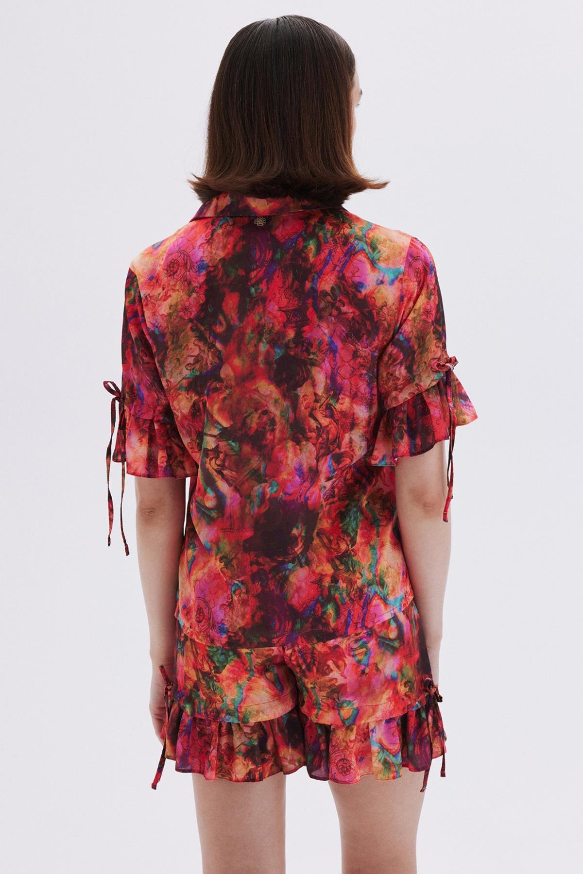 Seille Desenli Saten Kısa Pijama Takımı