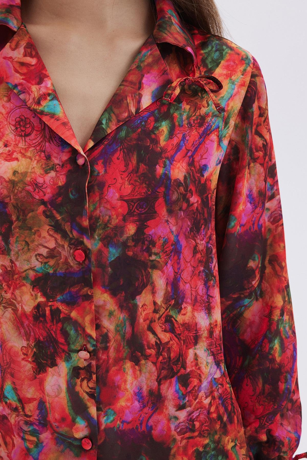 Seille Desenli Uzun Saten Pijama Takımı