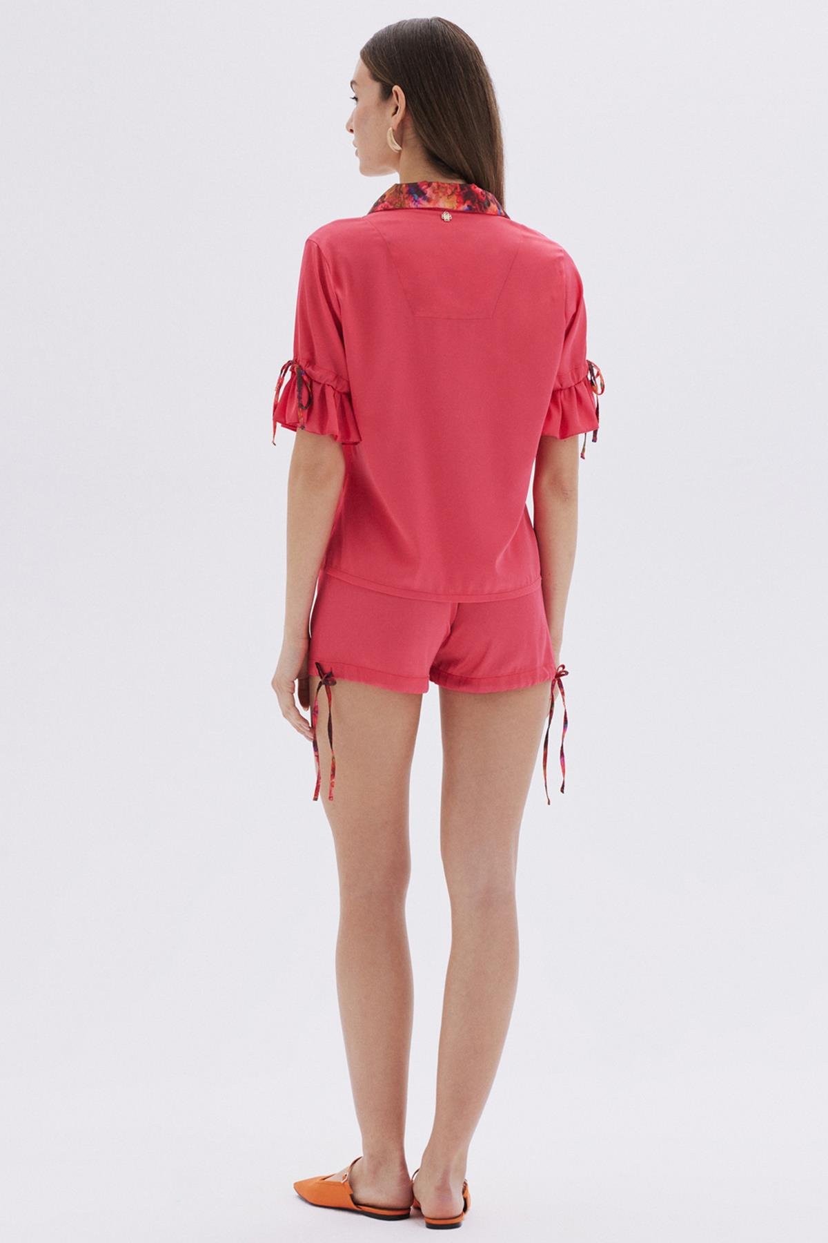 Seille Pembe Kısa Saten Pijama Takımı