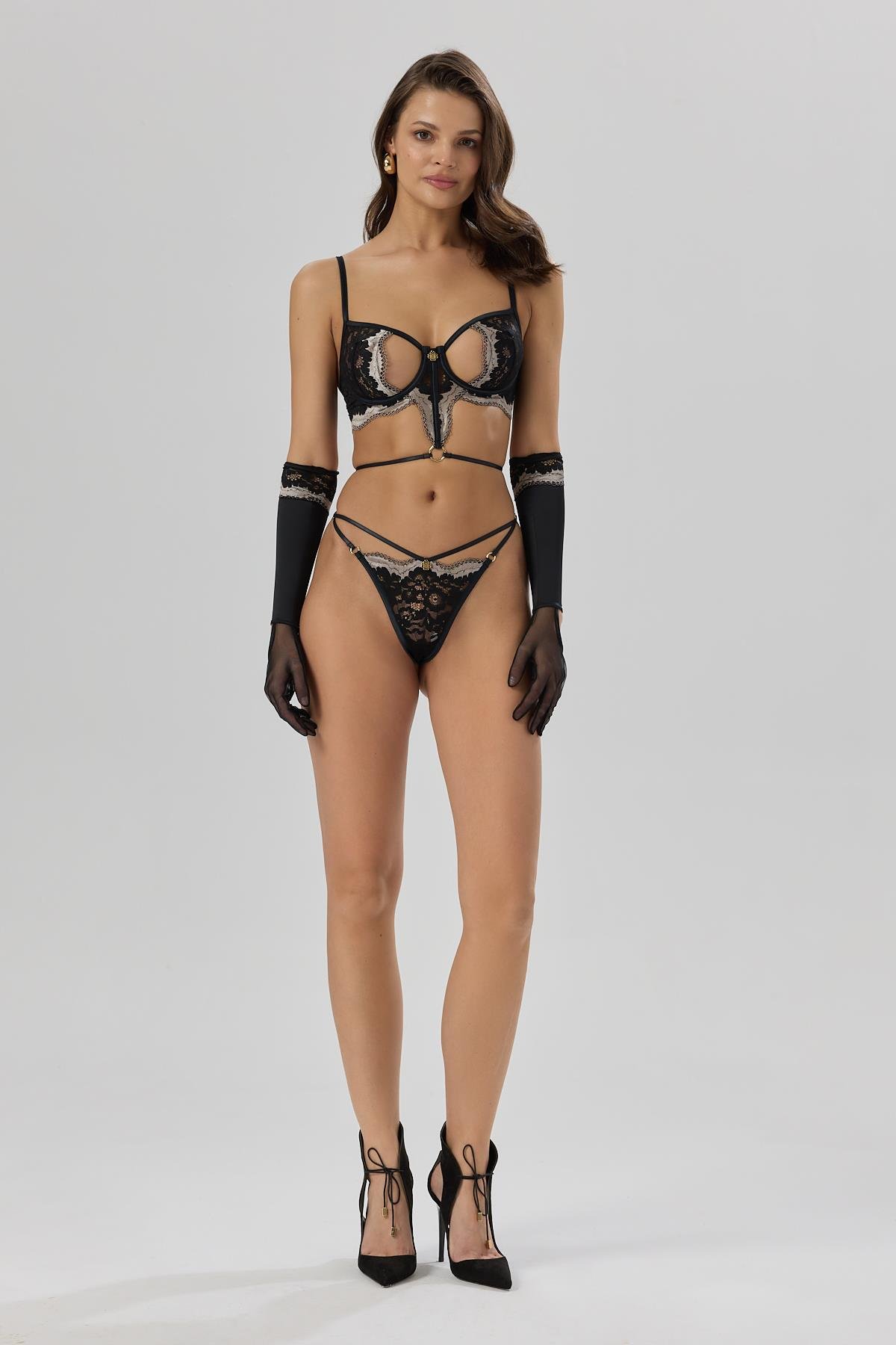 Sensure Siyah Dantelli Dekolteli Büstiyer Sütyen