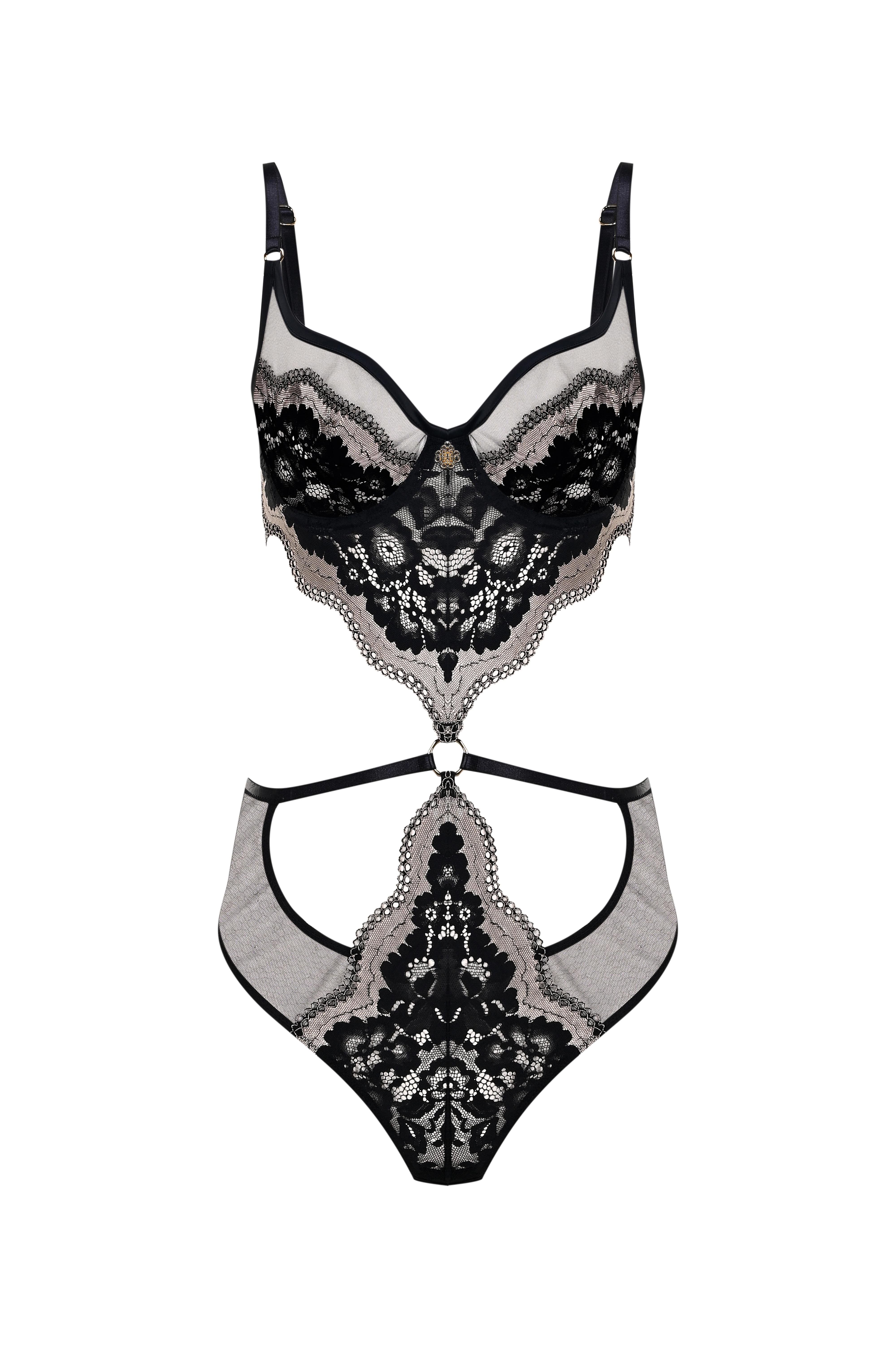 Sensure Siyah Dantelli Tül Detaylı Bodysuit