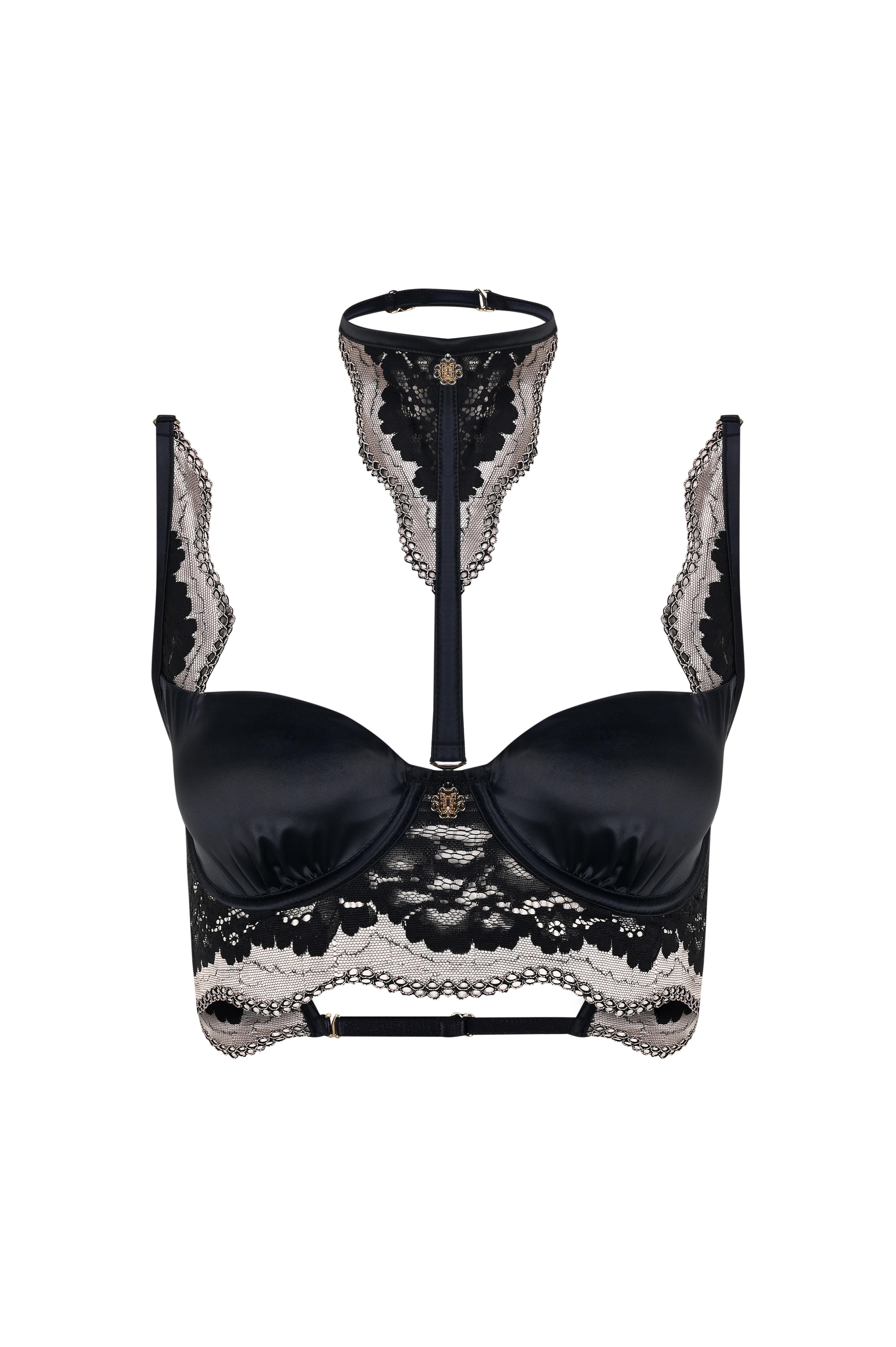 Sensure Siyah Saten Dantel Detaylı Balconette Sütyen