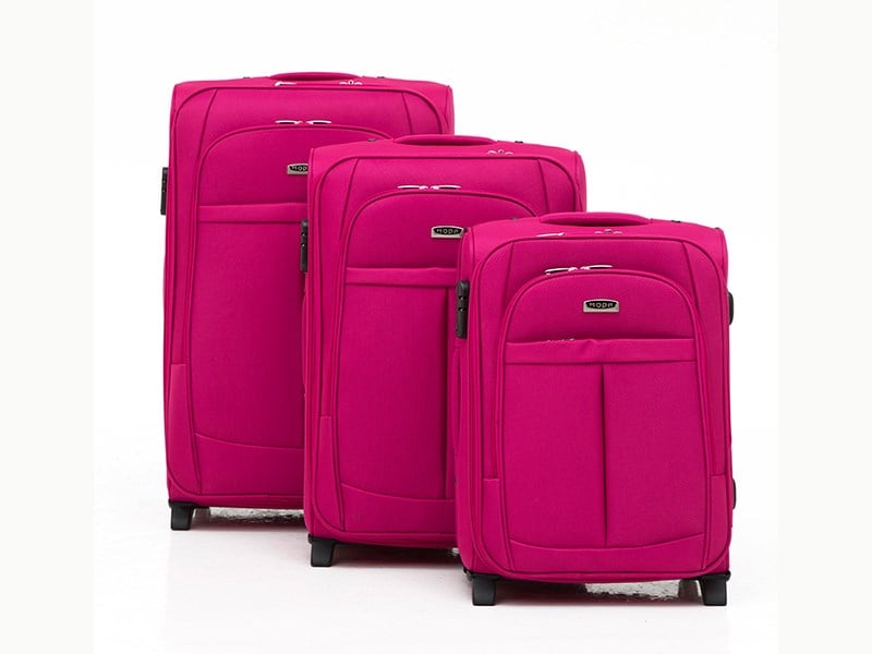 708 PEMBE 2 TEKERLEKLİ KUMAŞ VALİZ SETİ