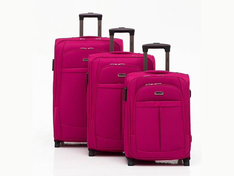 708 PEMBE 2 TEKERLEKLİ KUMAŞ VALİZ SETİ