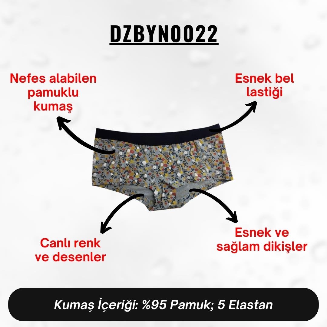 Dijital Baskılı Çiçek Desenli Kadın Boxer - DZBYN0022