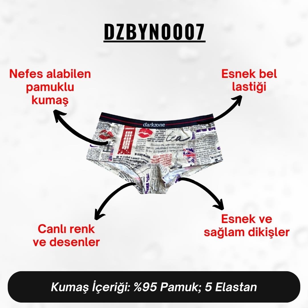 Dijital Baskılı Desenli Kadın Boxer - DZBYN0007