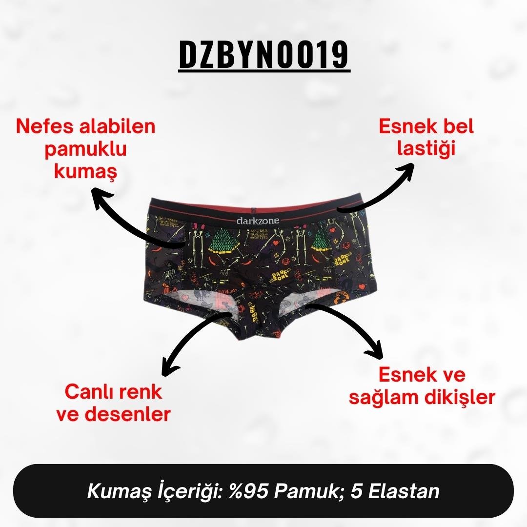 Dijital Baskılı İskelet Desenli Kadın Boxer - DZBYN0019