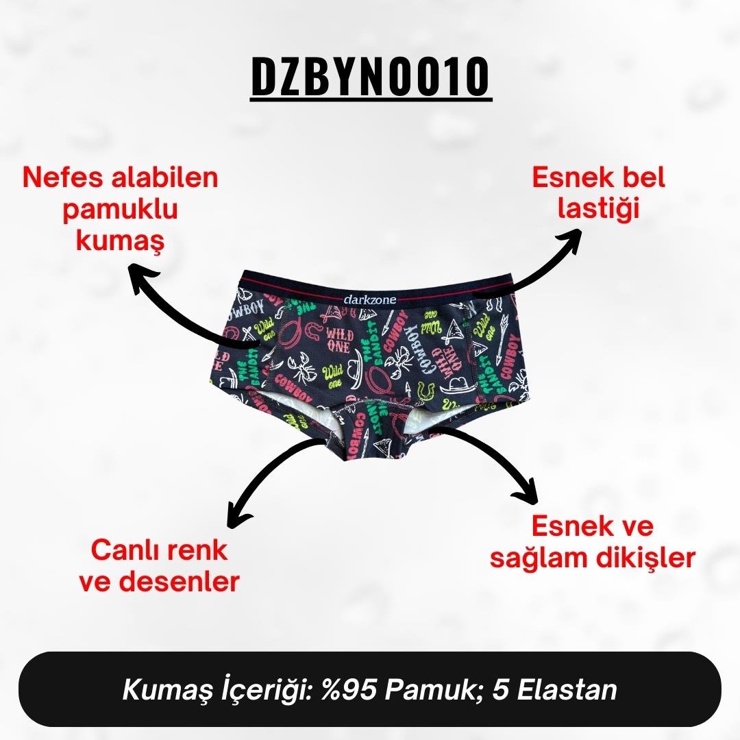 Dijital Baskılı Kovboy Desenli Kadın Boxer - DZBYN0010