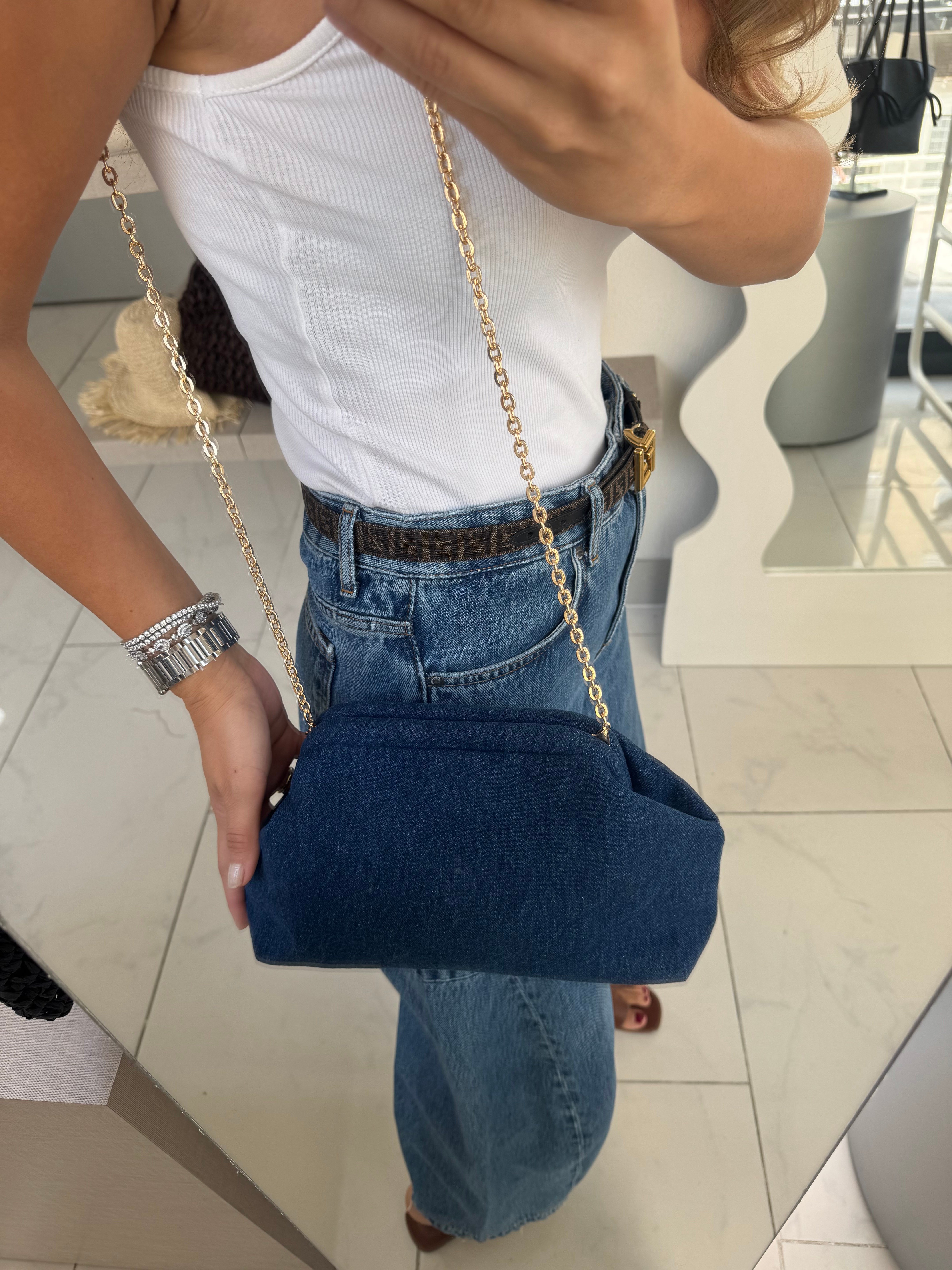 Burslu Clutch Mini Çanta Denim Lacivert