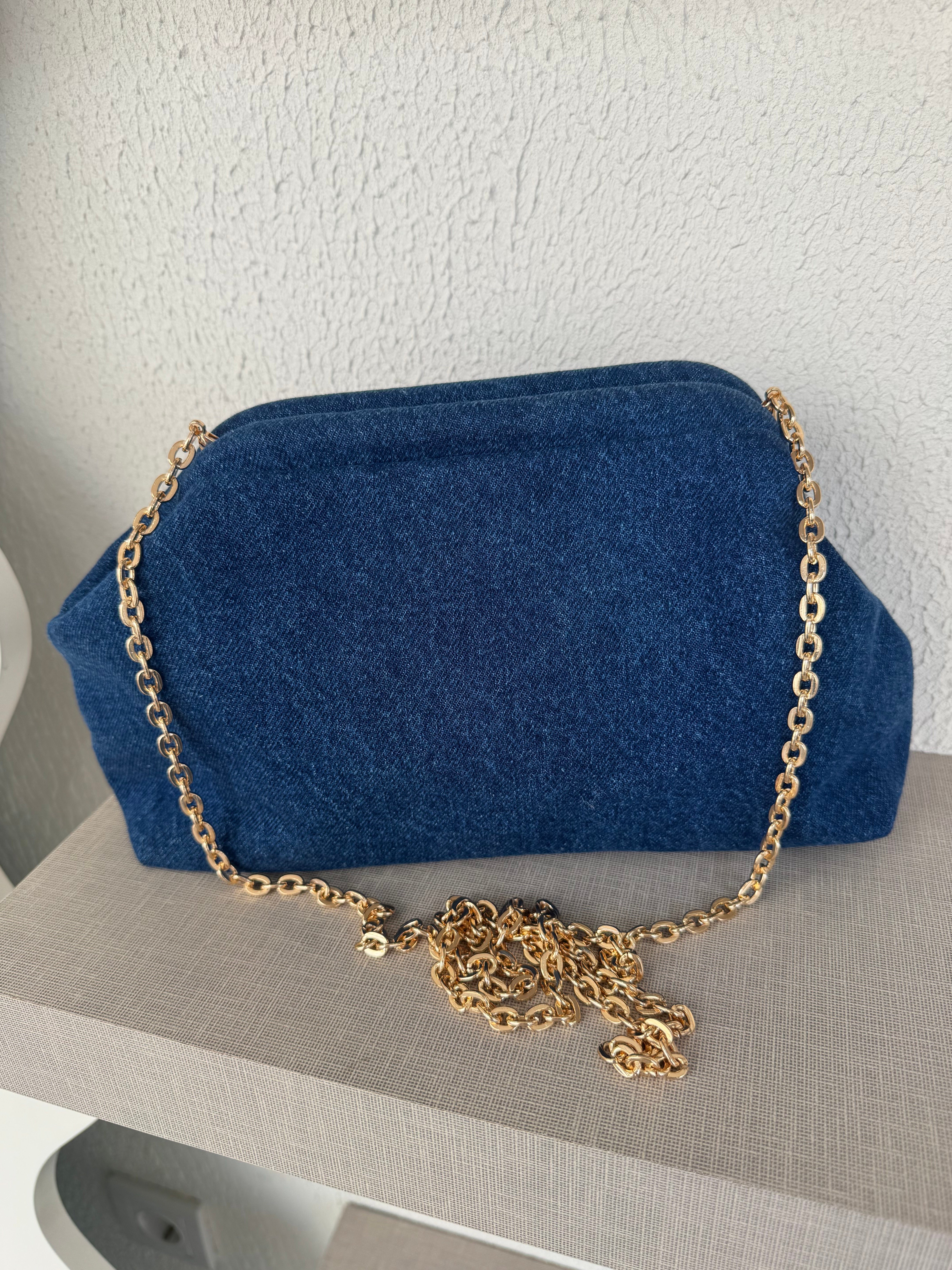 Burslu Clutch Mini Çanta Denim Lacivert