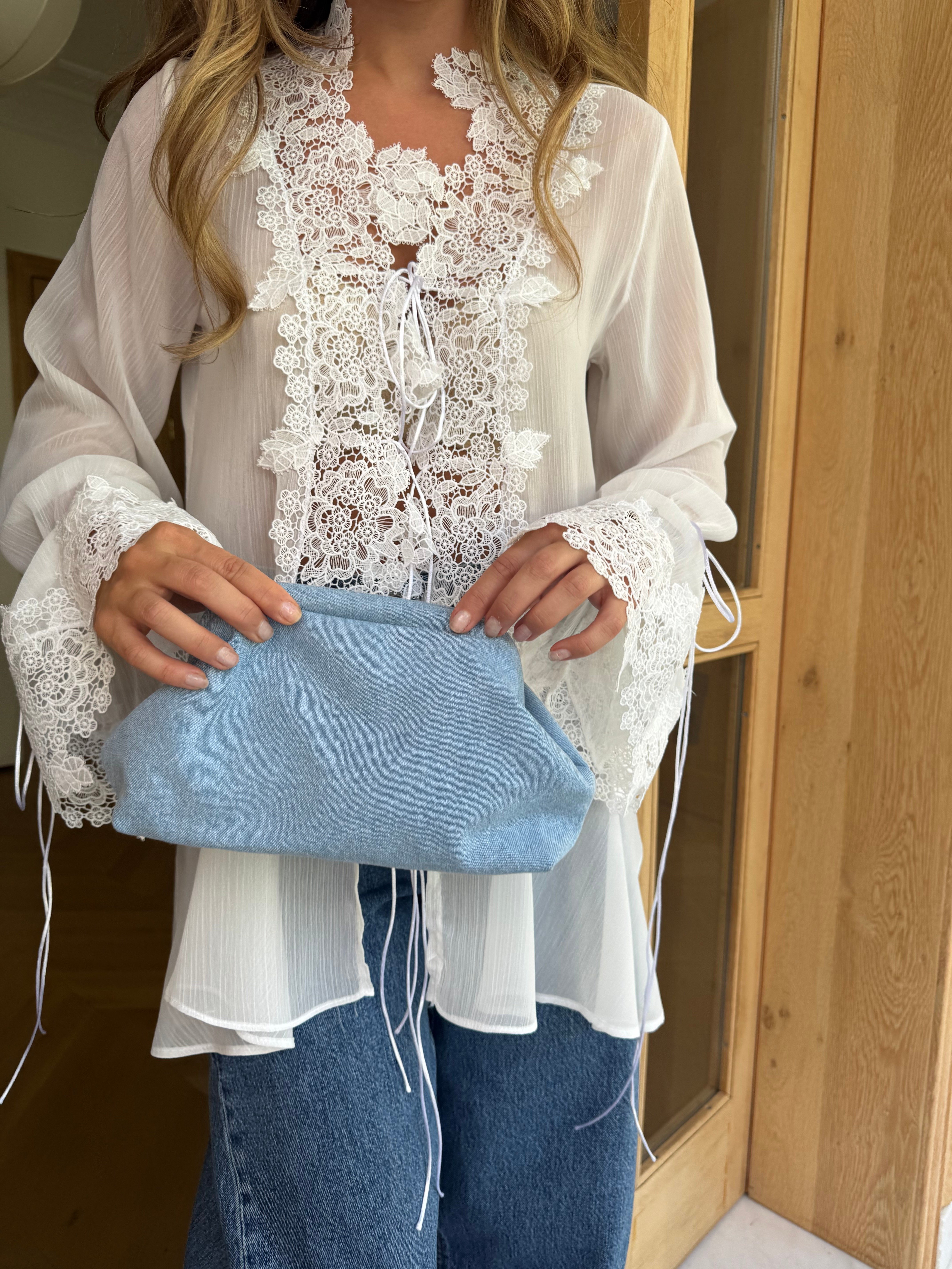 Burslu Clutch Mini Çanta Denim Mavi