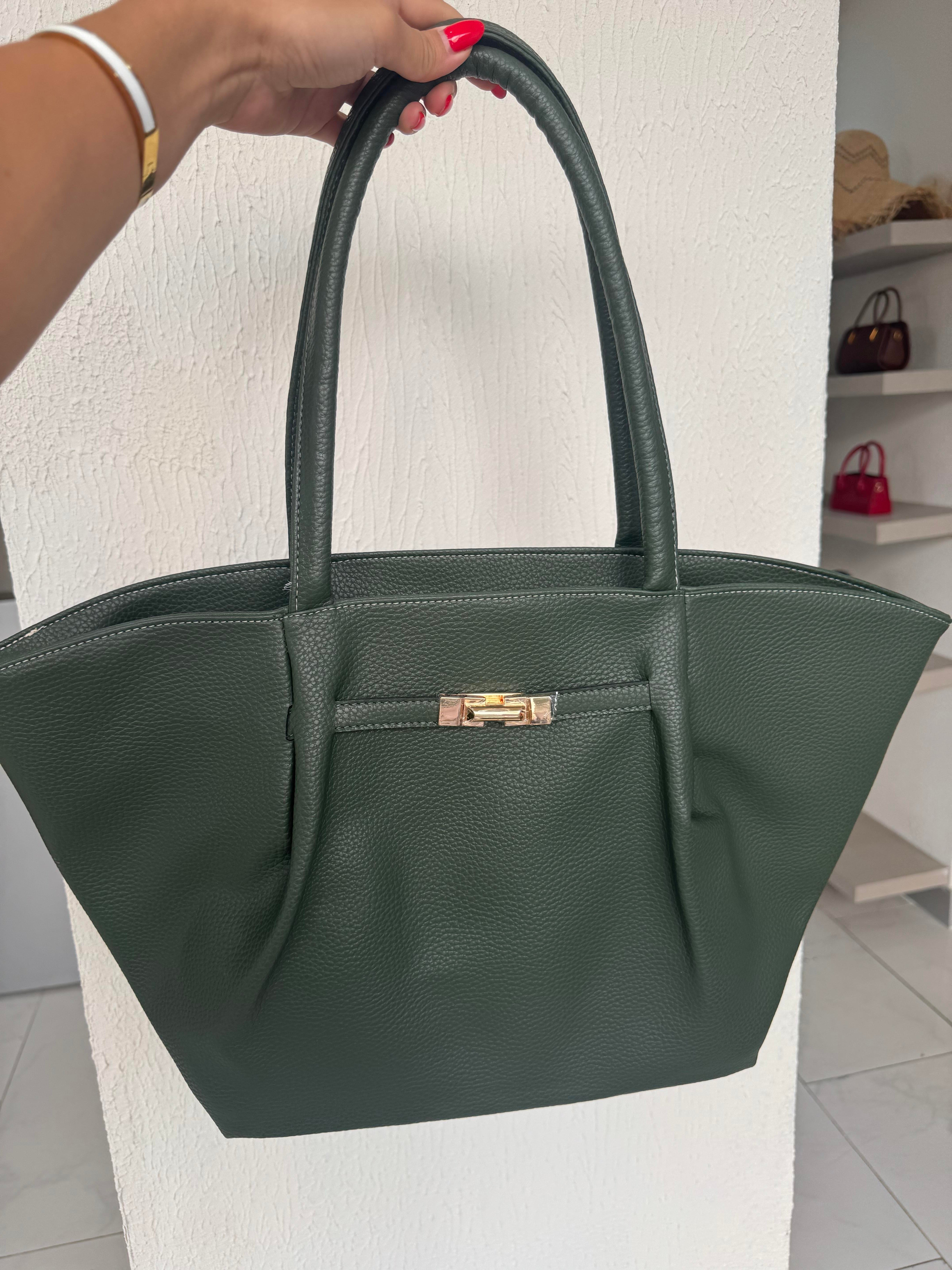 Dokulu Oversize Günlük Çanta Haki