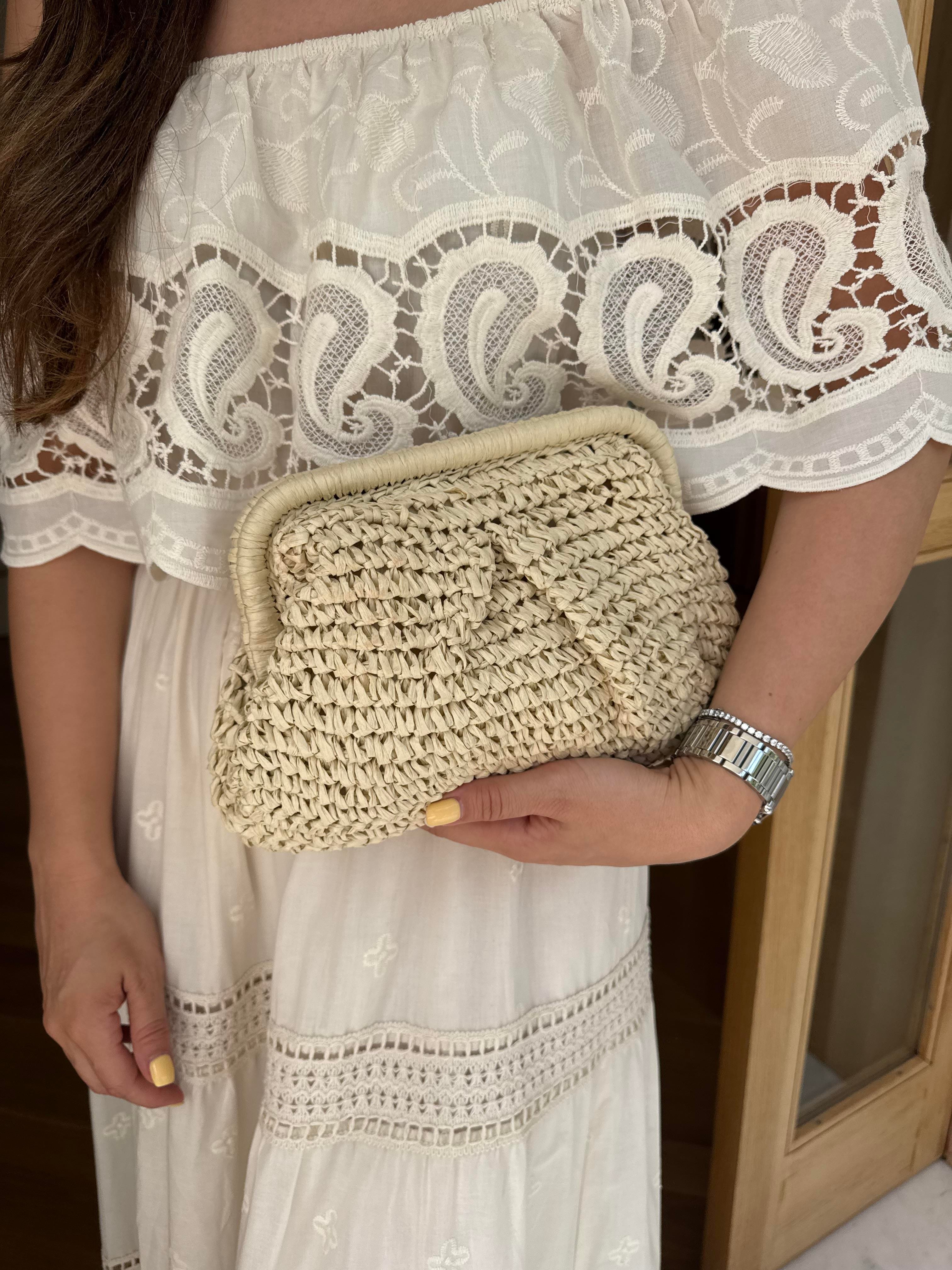 Hasır Clutch Çanta Bej