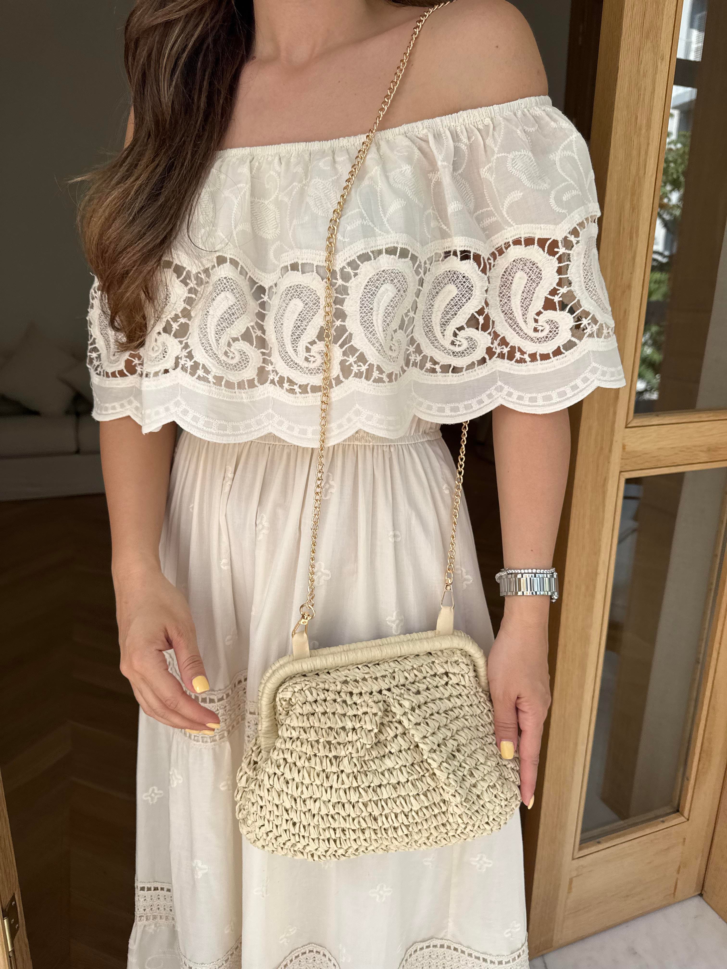 Hasır Clutch Çanta Bej