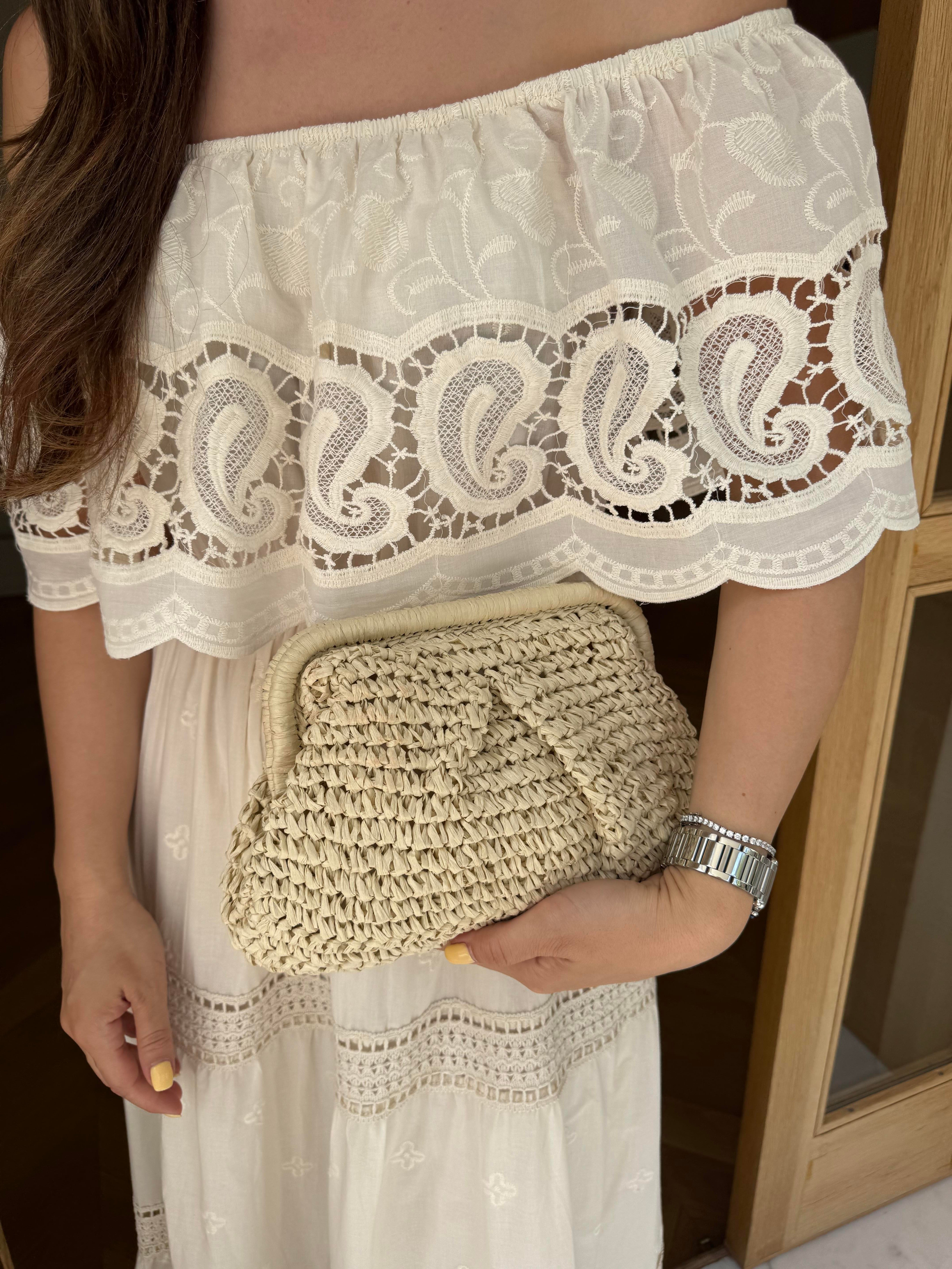 Hasır Clutch Çanta Bej