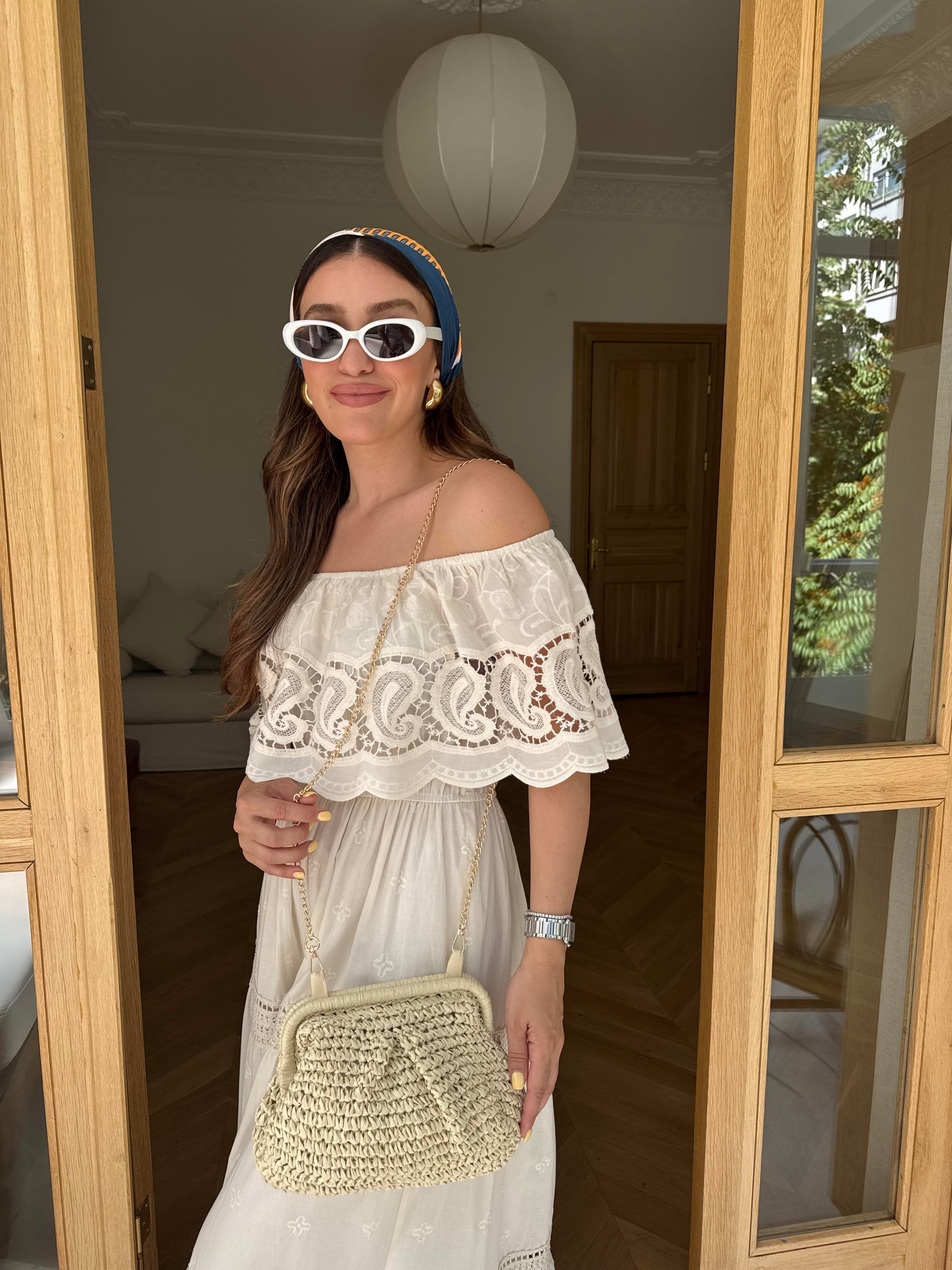 Hasır Clutch Çanta Bej