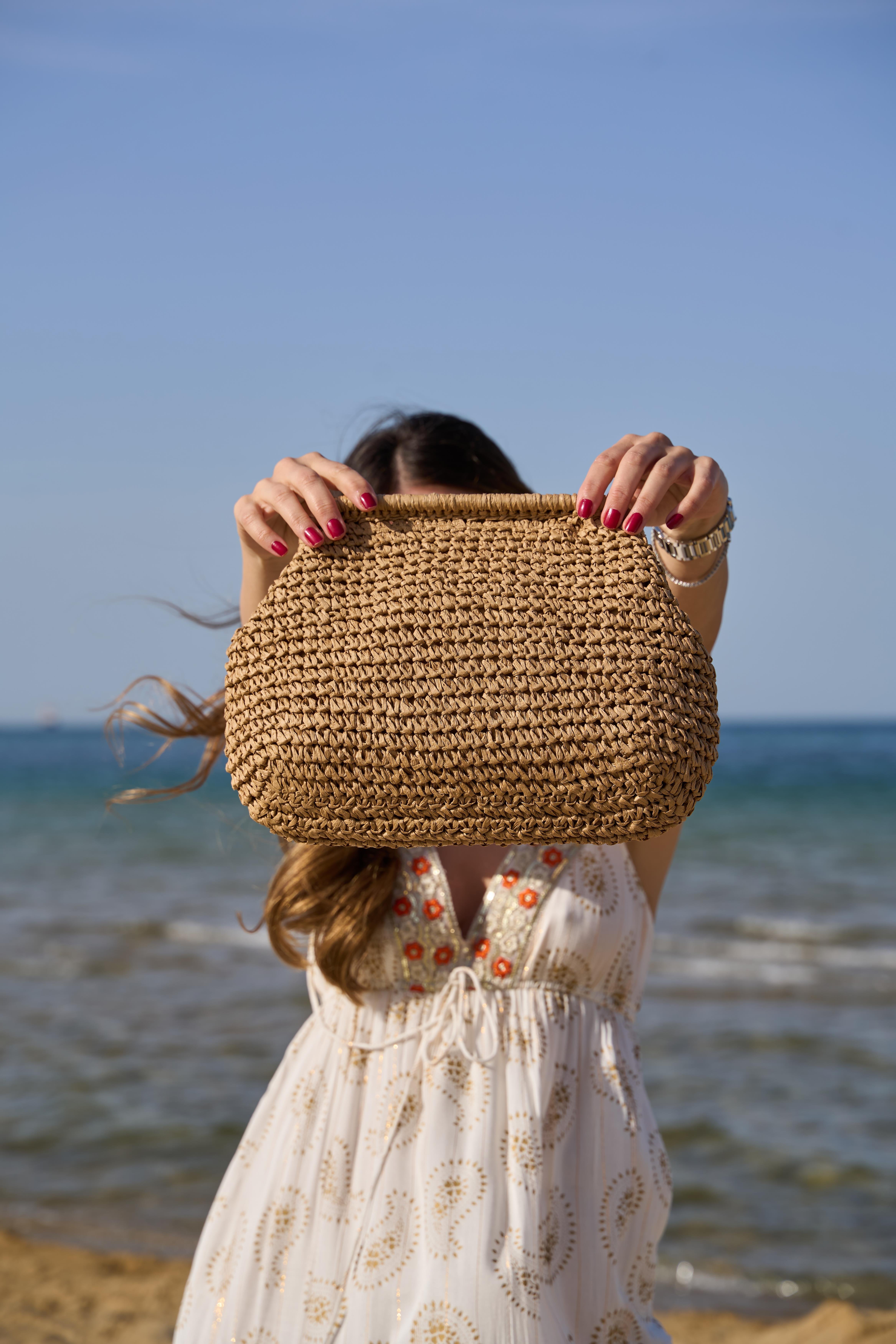 Hasır Clutch Çanta Camel
