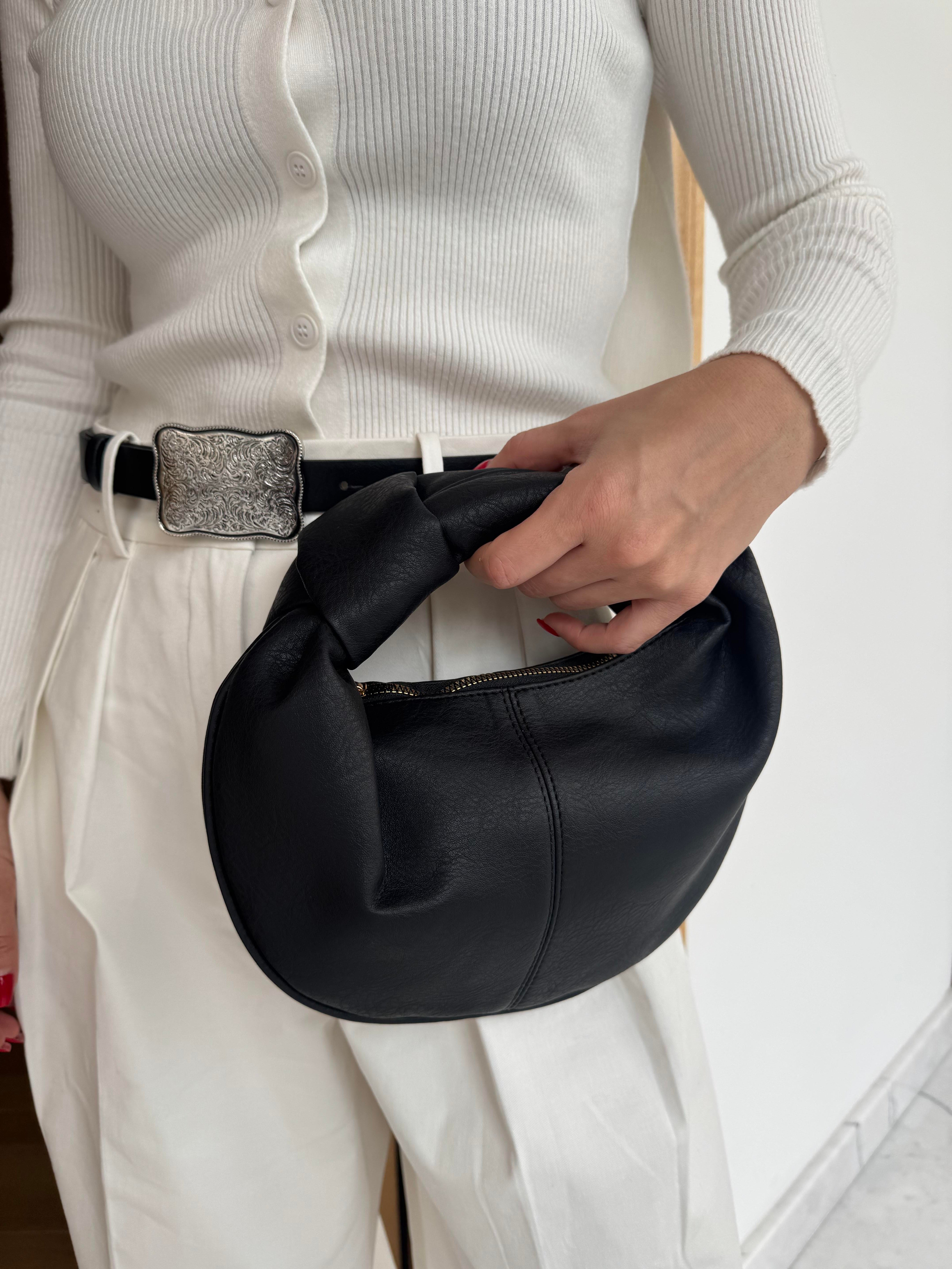 Hobo Bag Düğüm Detaylı Mini Omuz Çantası Siyah