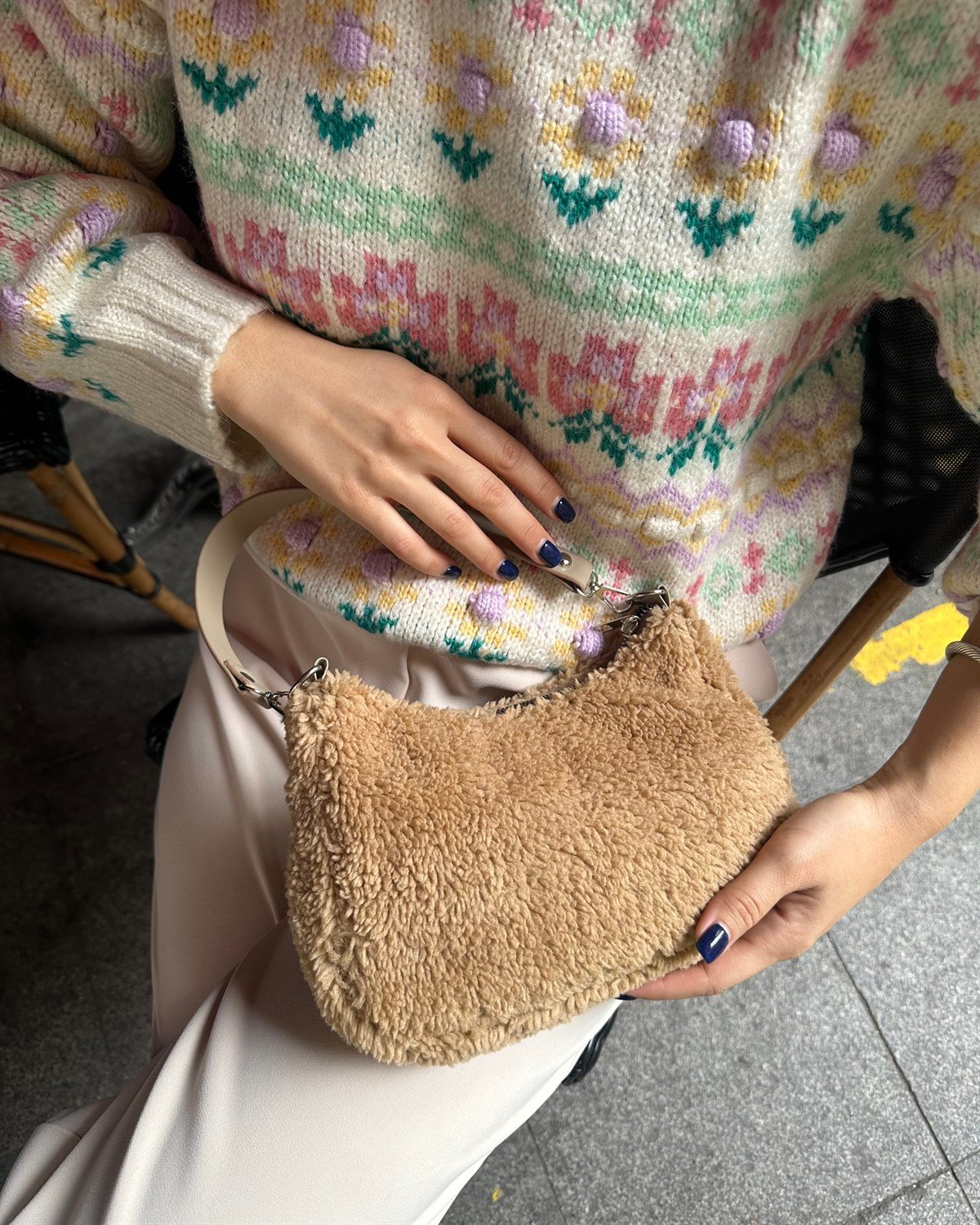 Mini Teddy Peluş Çanta Krem