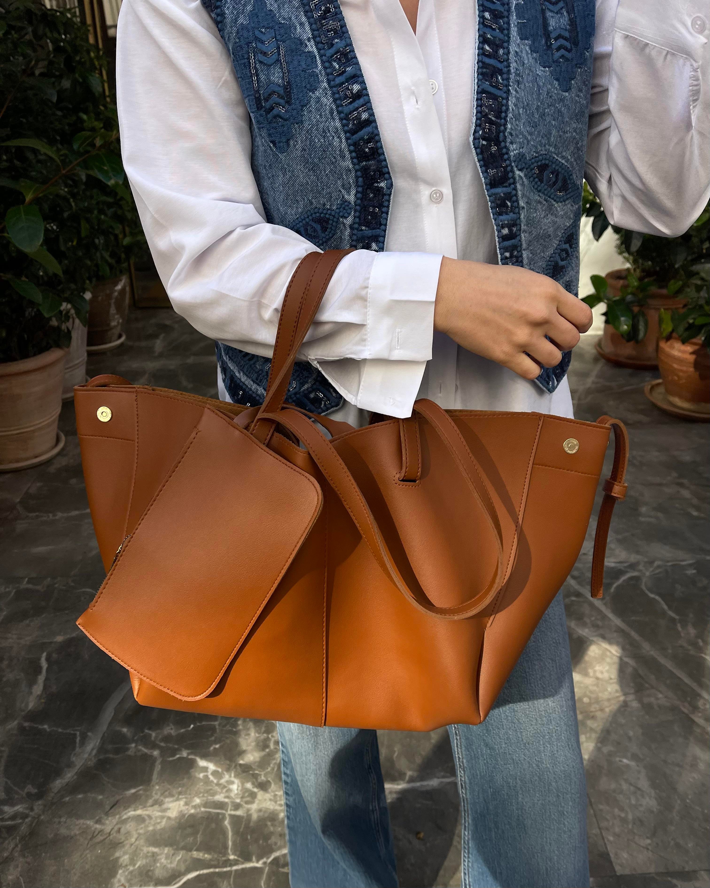 Oversize Cüzdanlı Günlük Çanta Taba