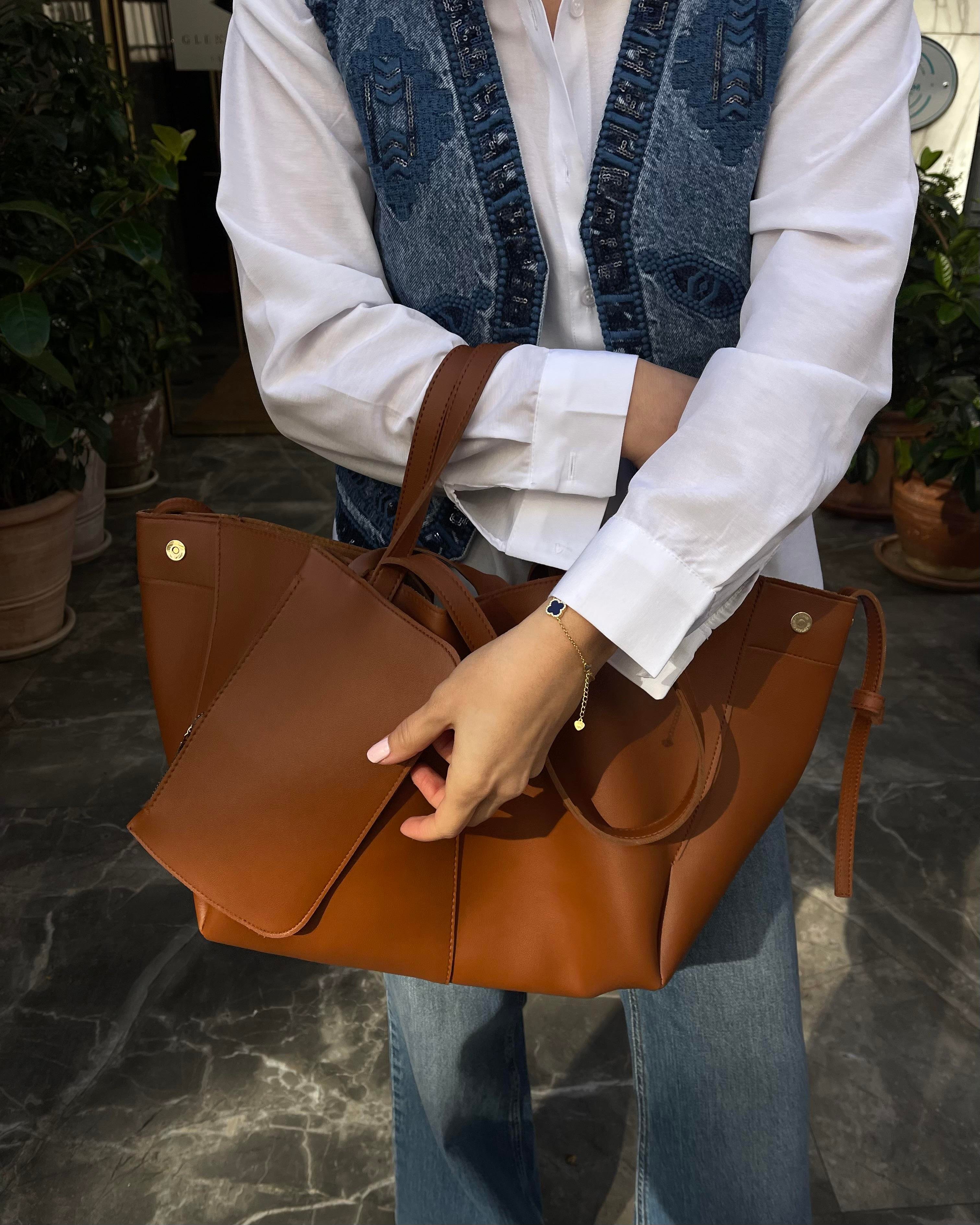 Oversize Cüzdanlı Günlük Çanta Taba