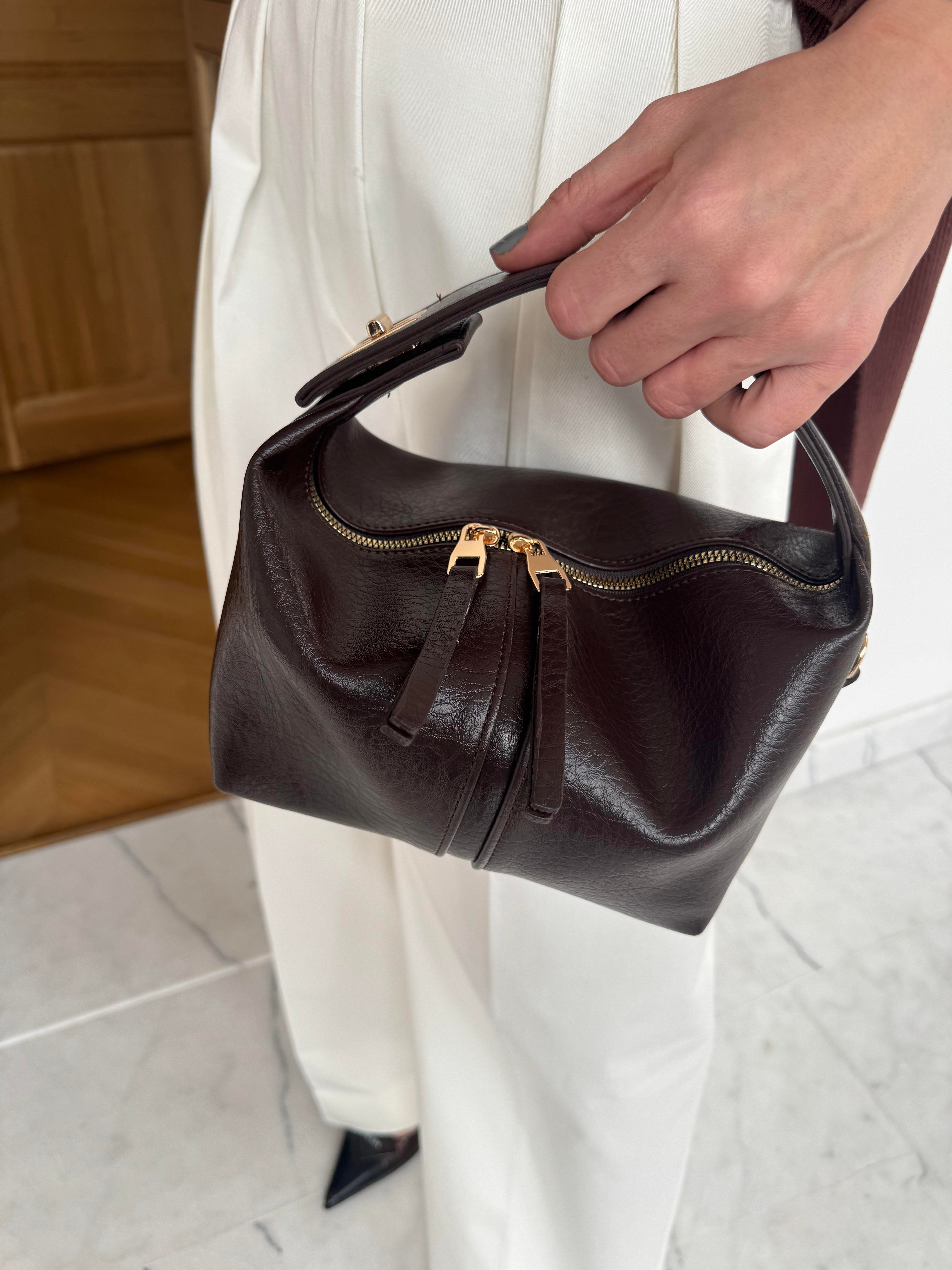 Pouch Bag Kilit Askılı Omuz Çantası Acı Kahve