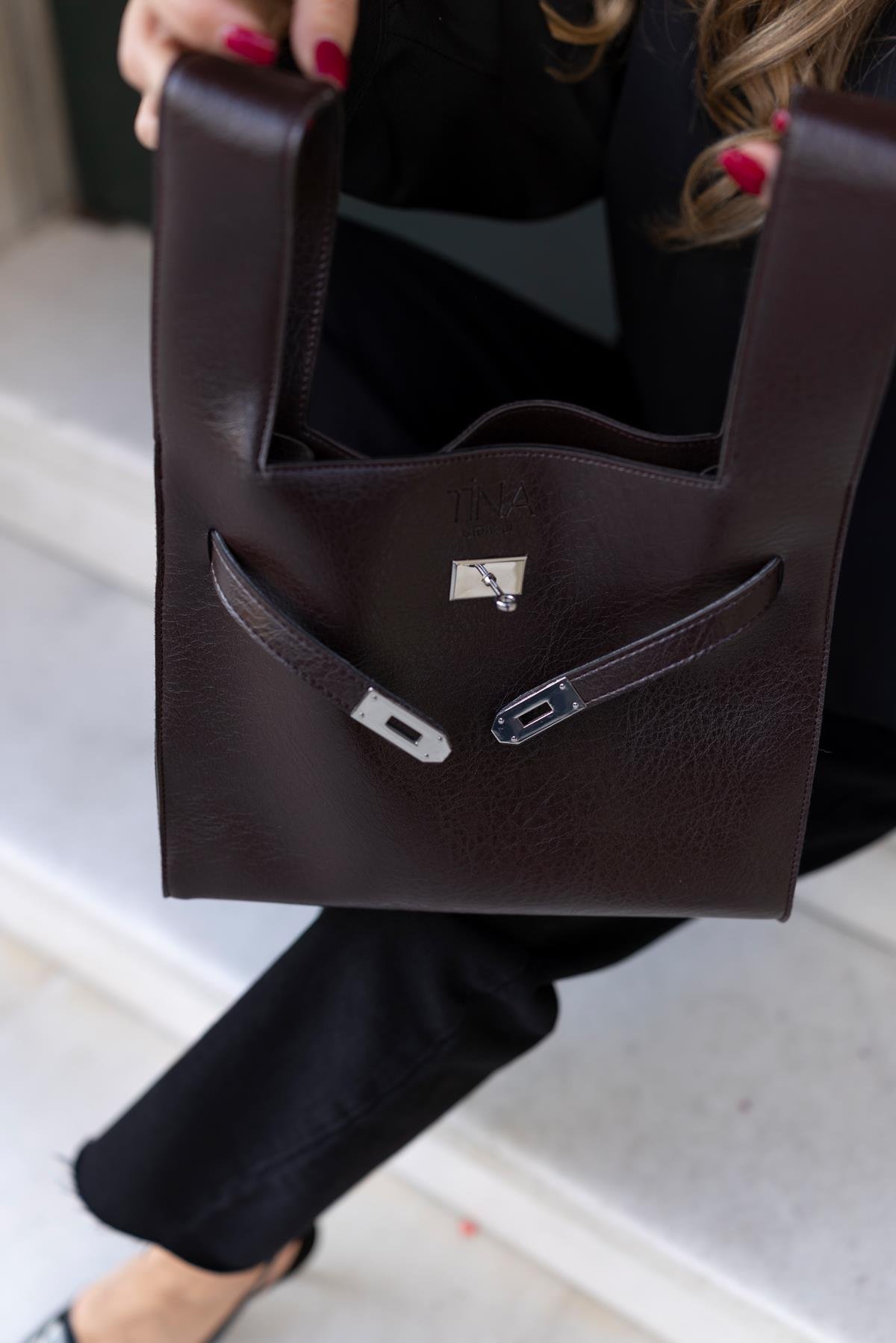 Shopper Bag Kemer Aksesuarlı Omuz Çantası Acı Kahve