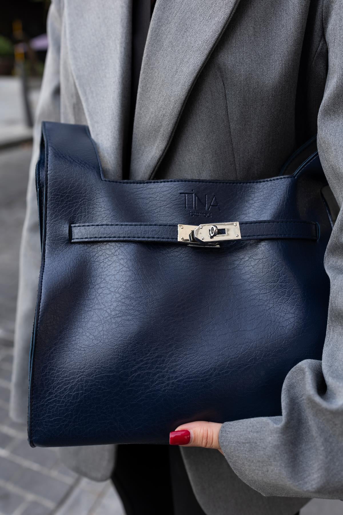 Shopper Bag Kemer Aksesuarlı Omuz Çantası Lacivert