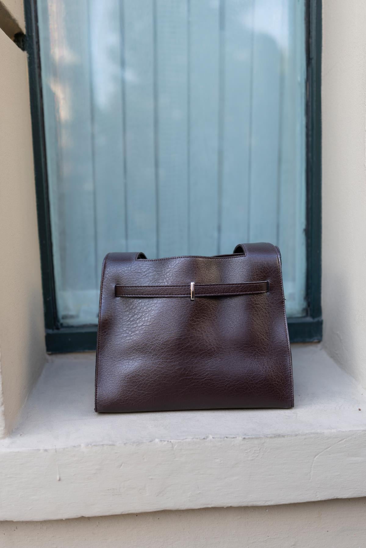 Shopper Bag Kemer Aksesuarlı Omuz Çantası Acı Kahve