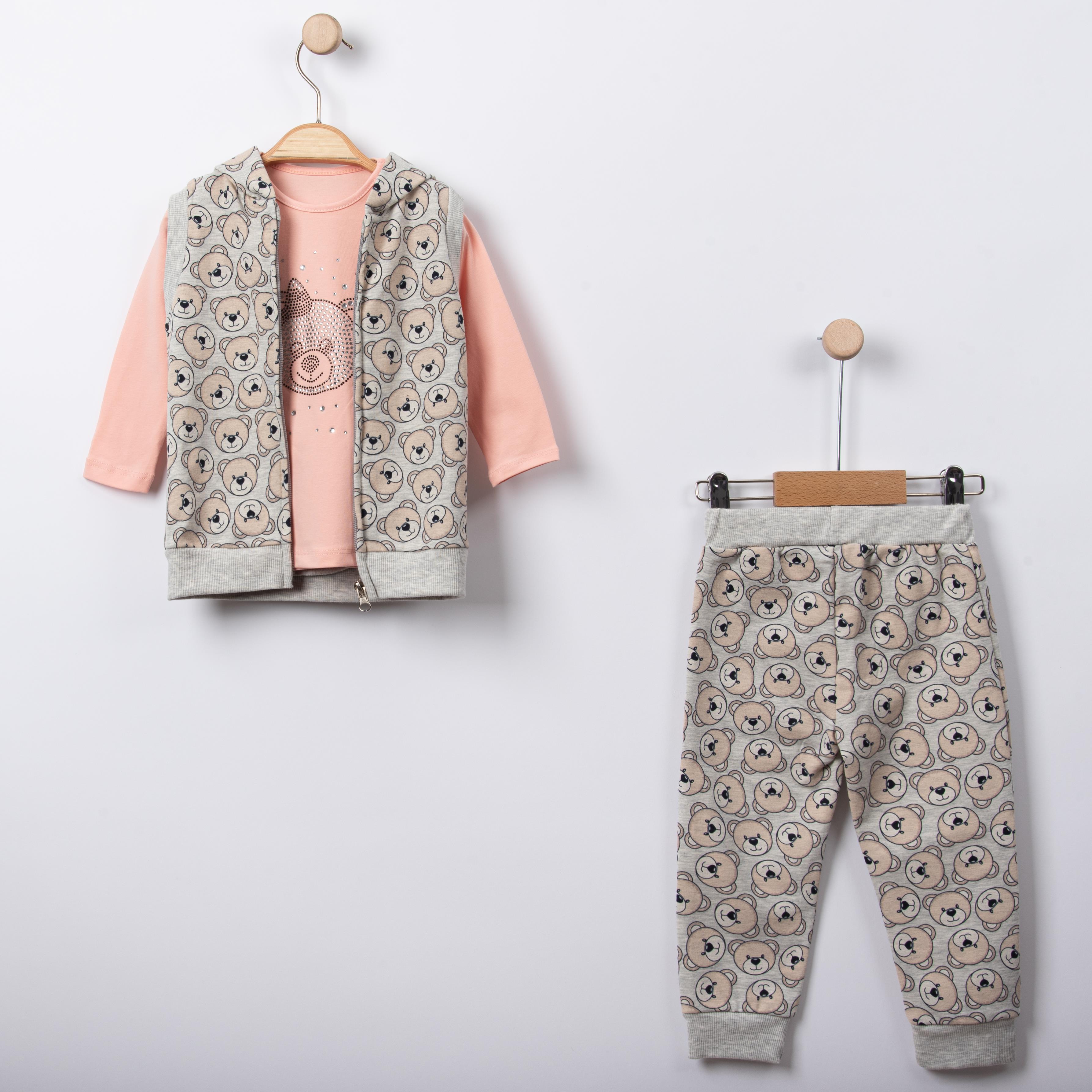 Ayıcıklı Kafalar Temalıı Yelekli Üçlü Bebek Takım