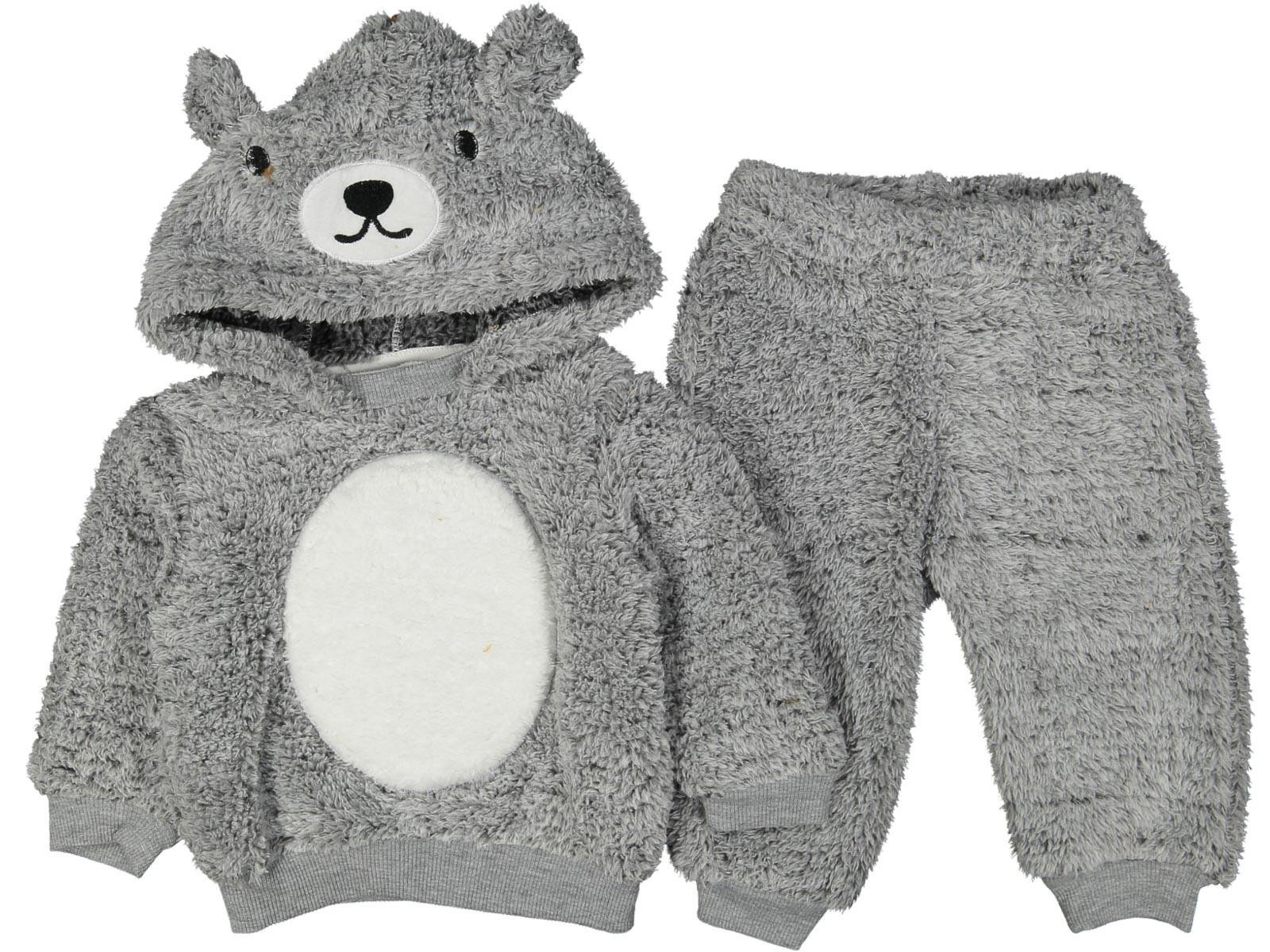Bebek Ayıcık Kapüşonlu Sweatshirt Welsoft Alt Üst İkili Takım