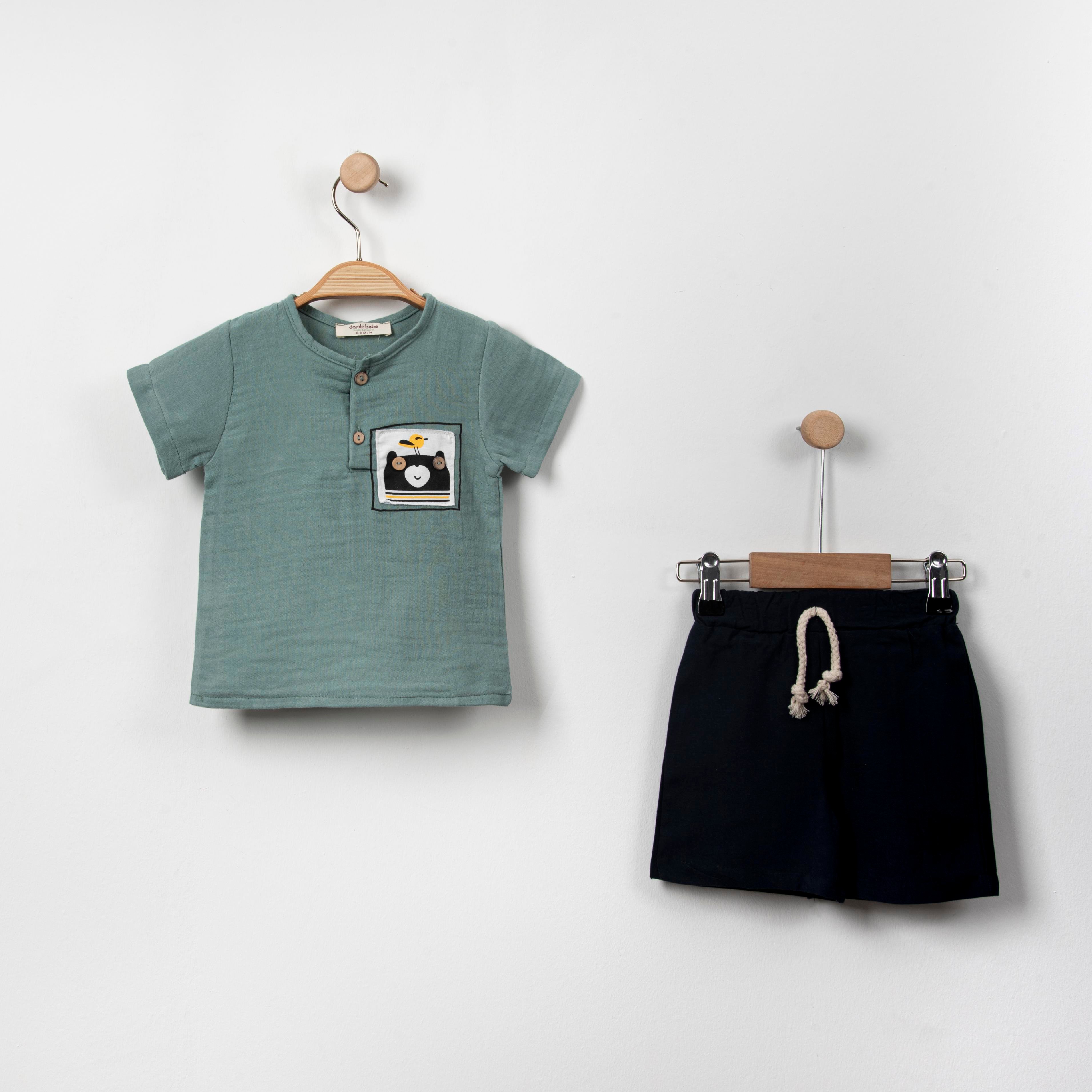 Bebek Baskılı Müslin Tshirt Şort İkili Takım