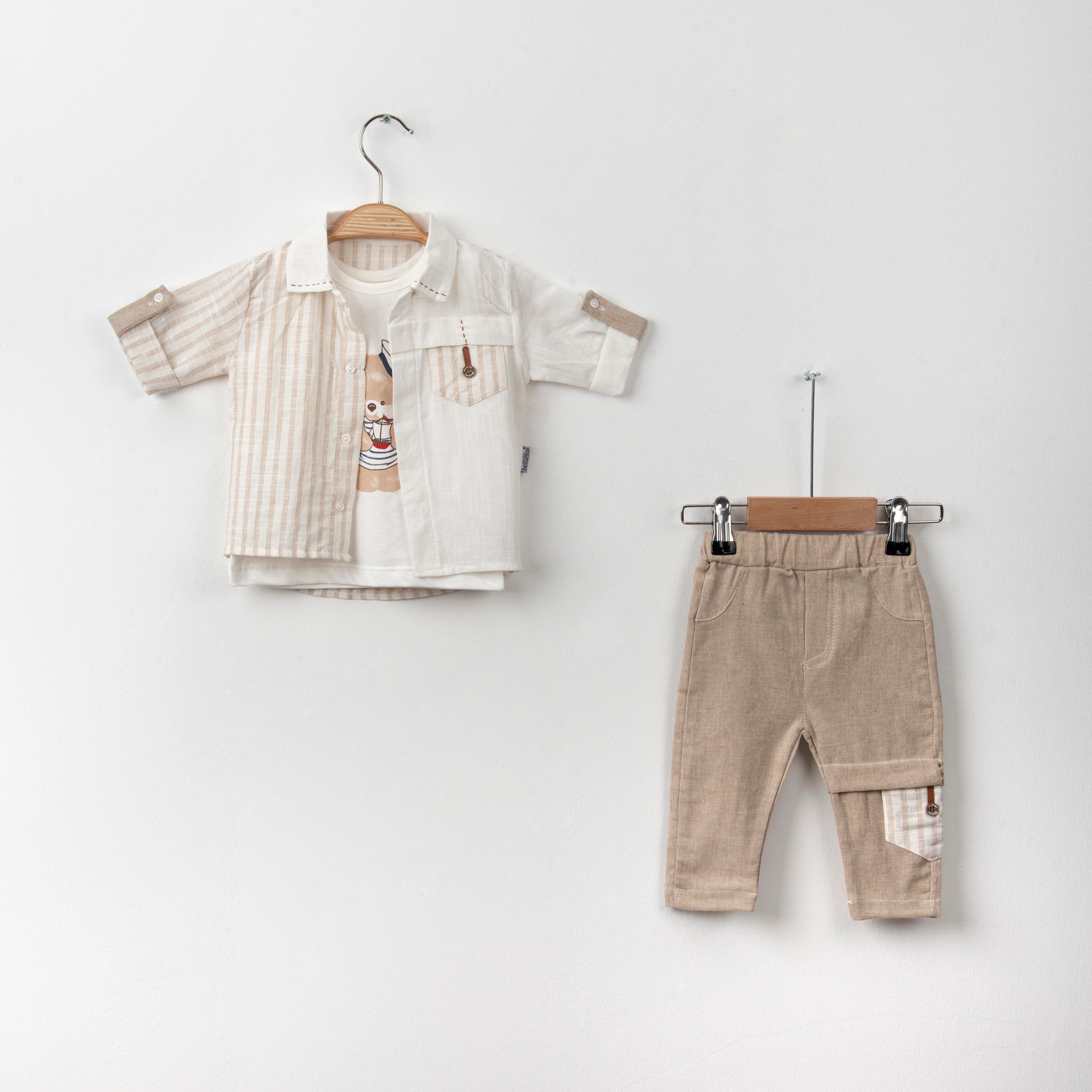 Bebek Çizgili Gömlekli Atlet Pantolon Üçlü Takım