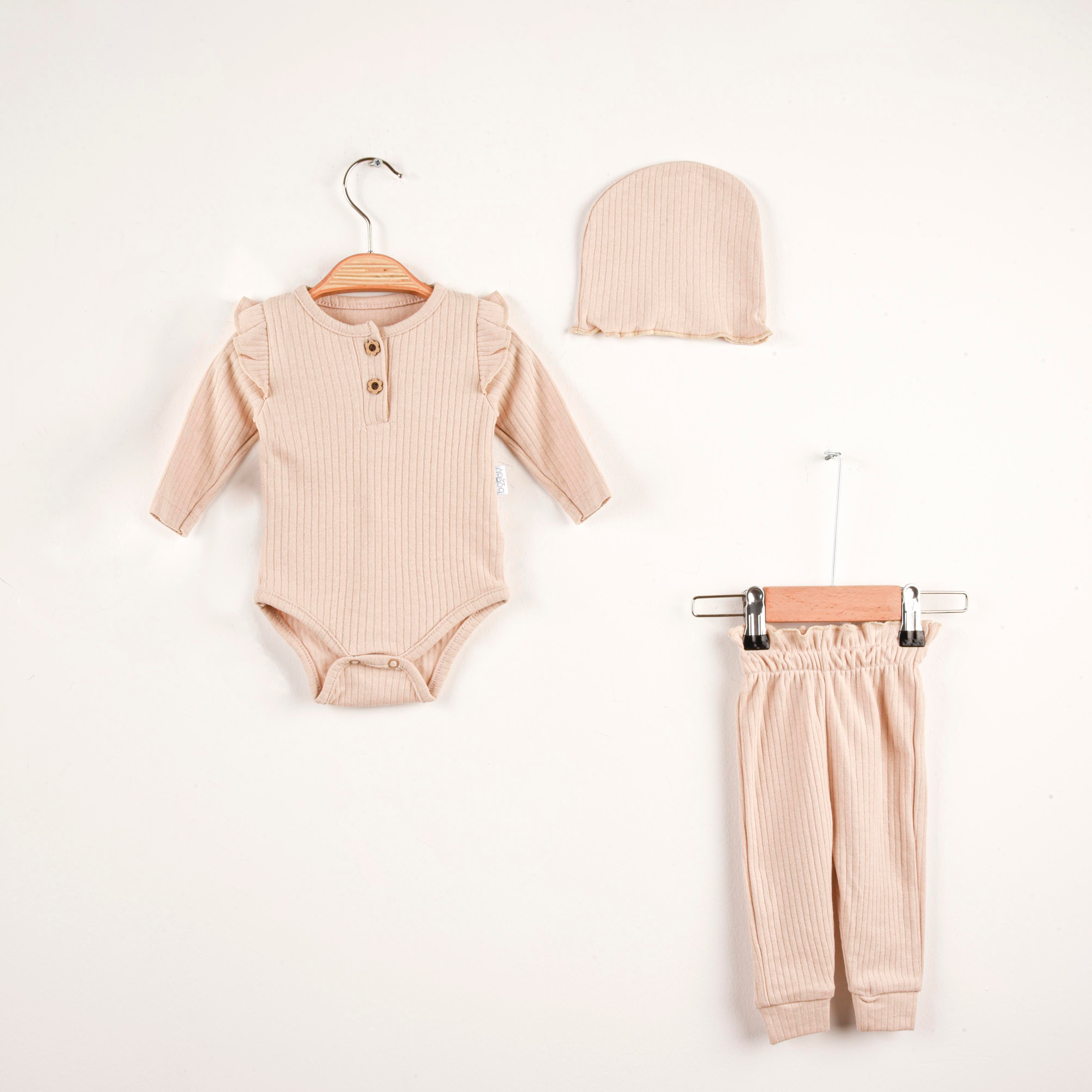 Bebek Kolları Fırfırlı Badi Ve Bereli Üçlü Takım