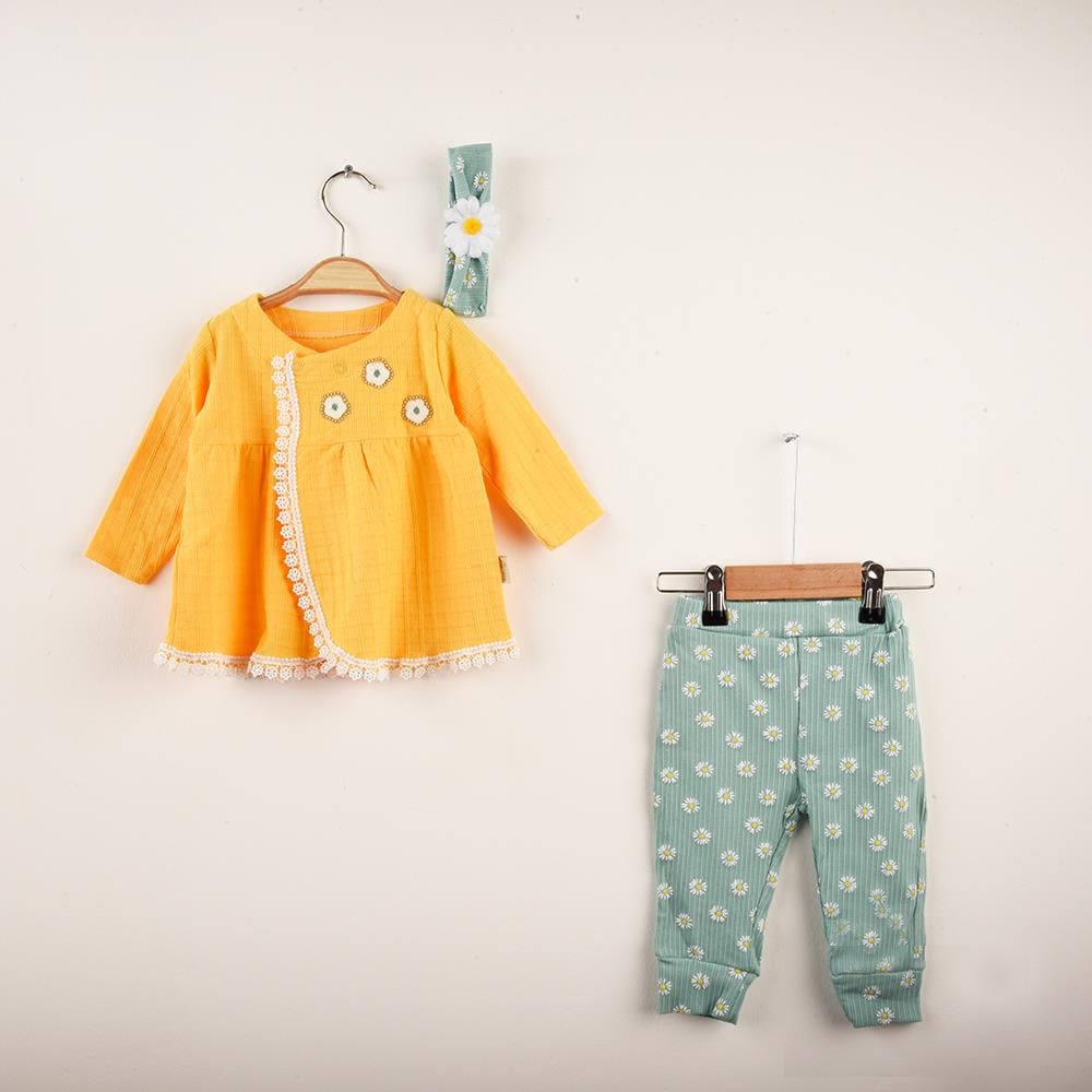 Bebek Saç Bandanalı Papatyalı Üçlü Takım