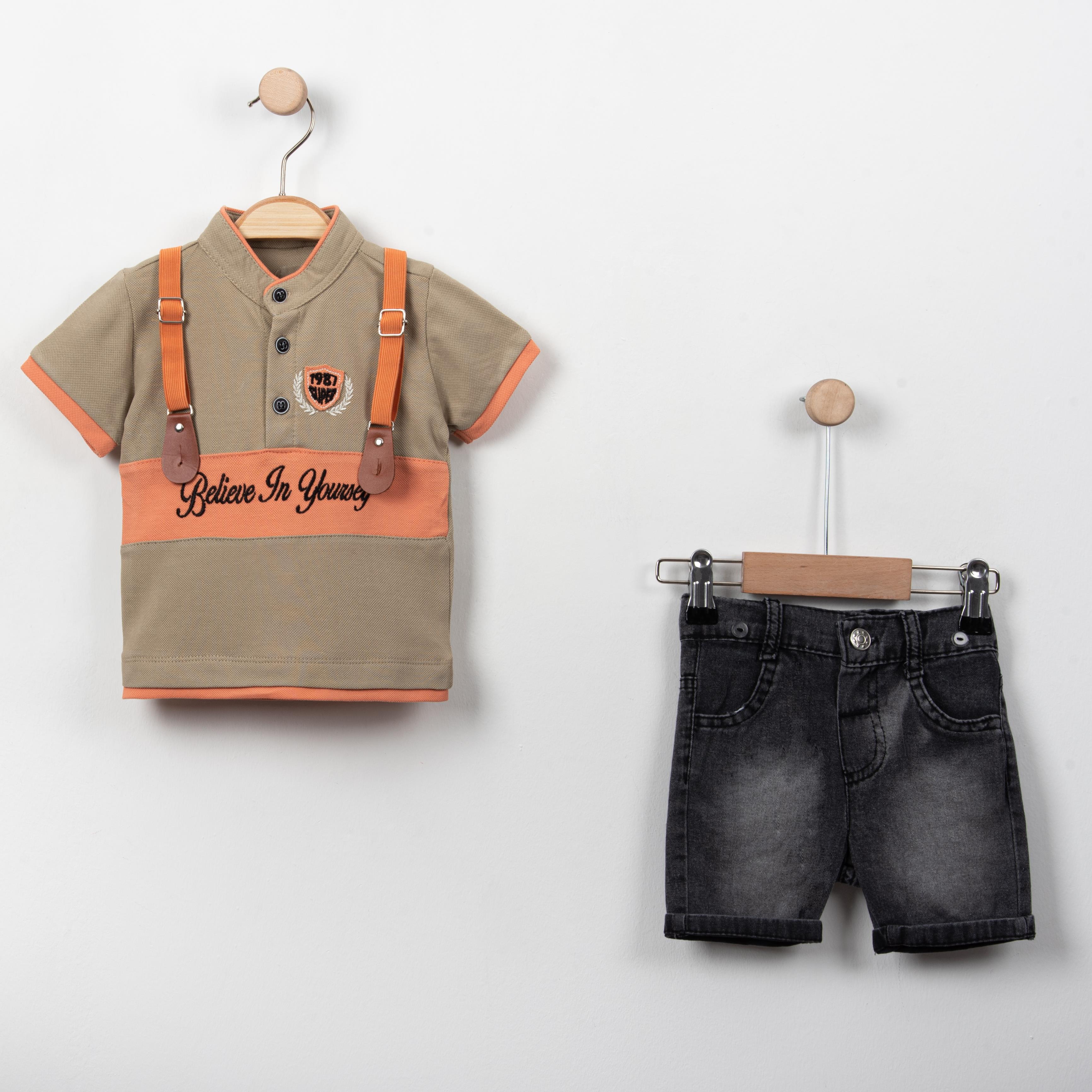 Hakim Yaka Tshirt Askı Aksesuarlı Şortlu Bebek İkili Takım