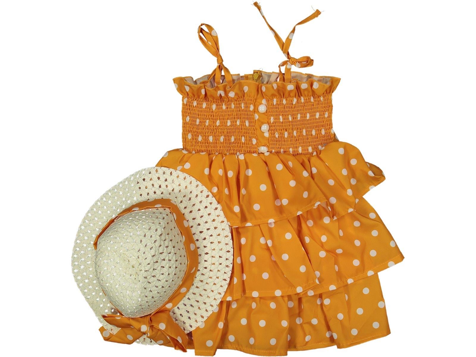 Kız Çocuk Puanlı Hasır Şapkalı Elbise
