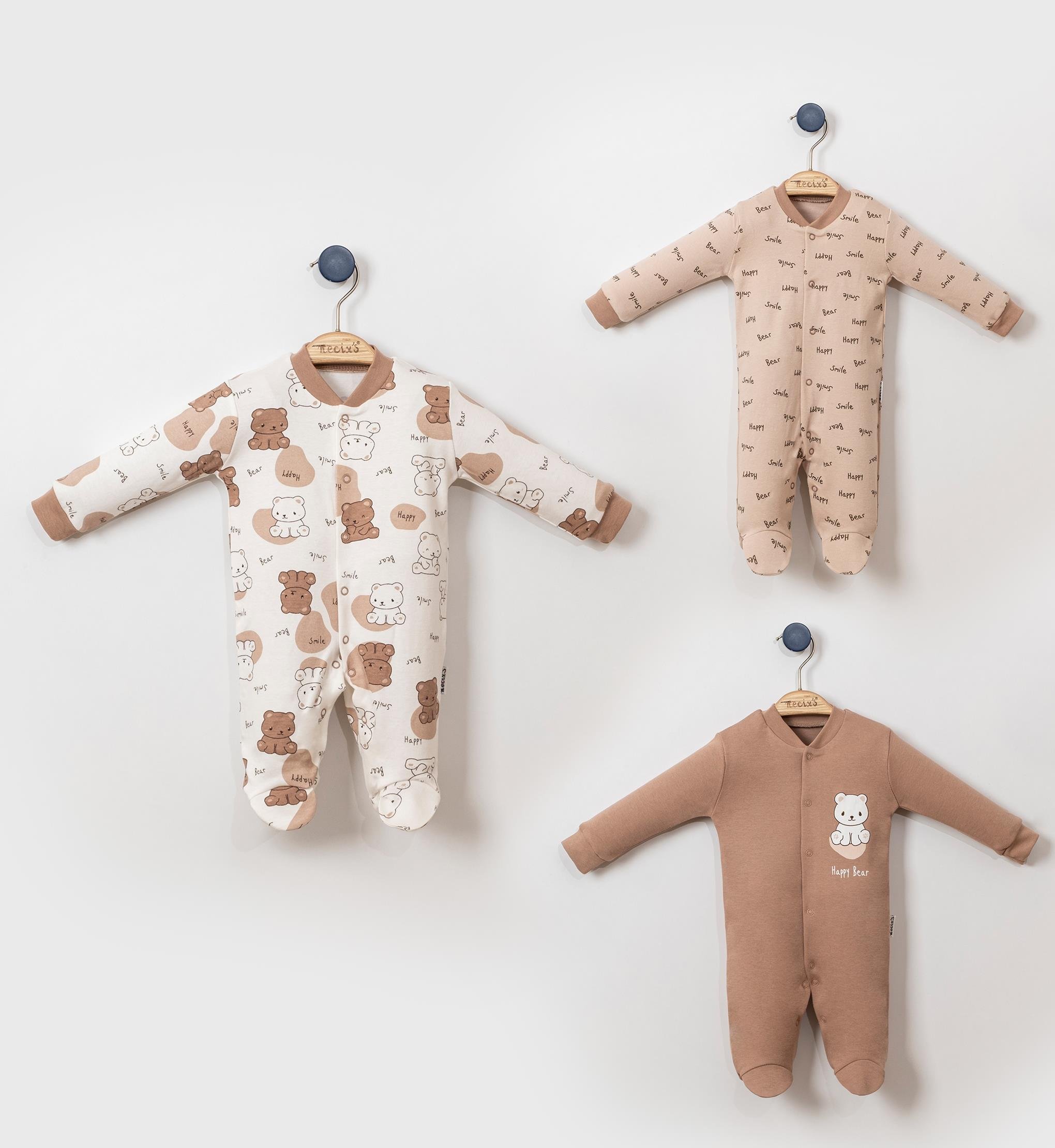 Necix's Bebek Bear Yazı Detaylı Patikli Üçlü Tulum
