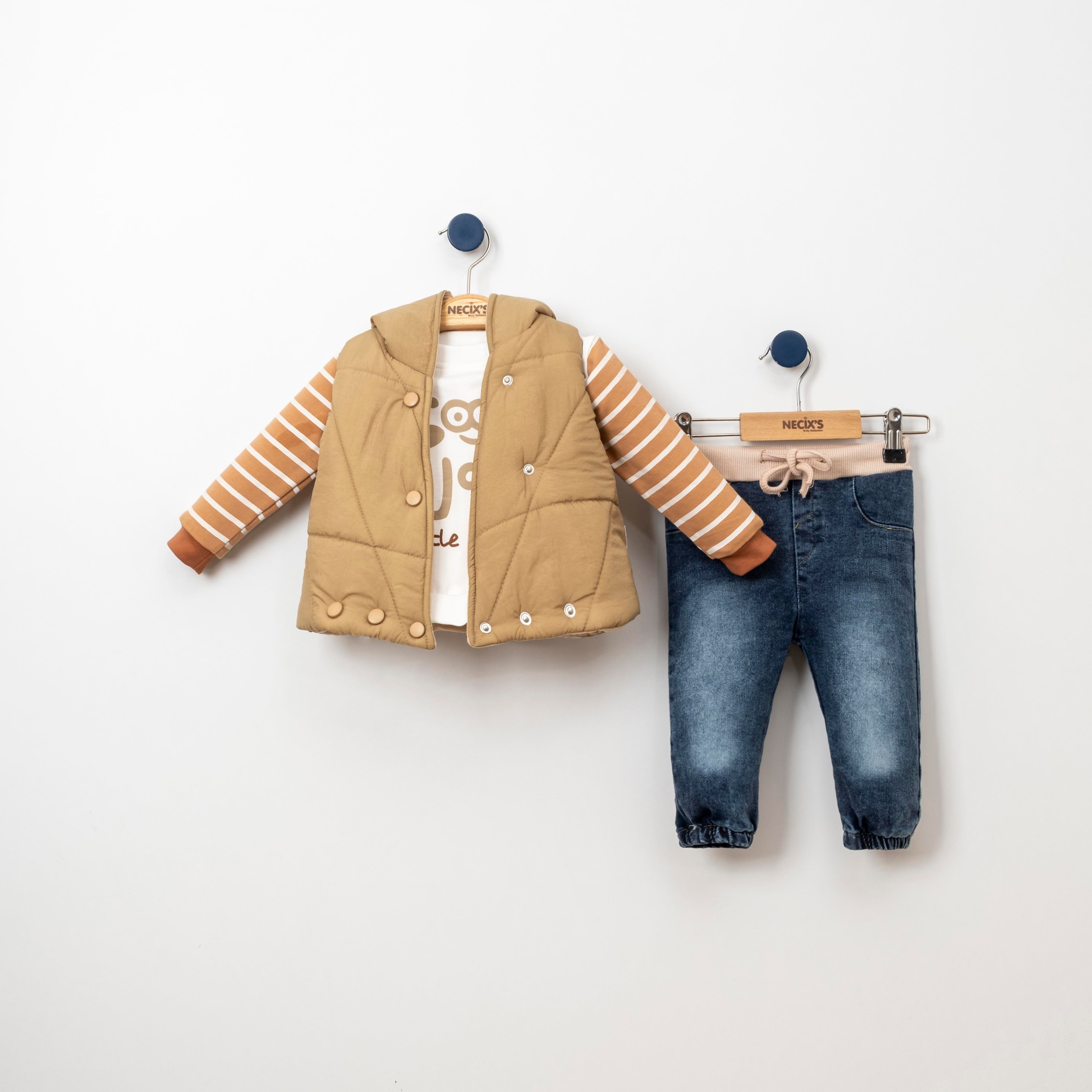 Necix's Bebek Good Job Yazı Detaylı Şişme Yelekli Alt Üst Üçlü Takım