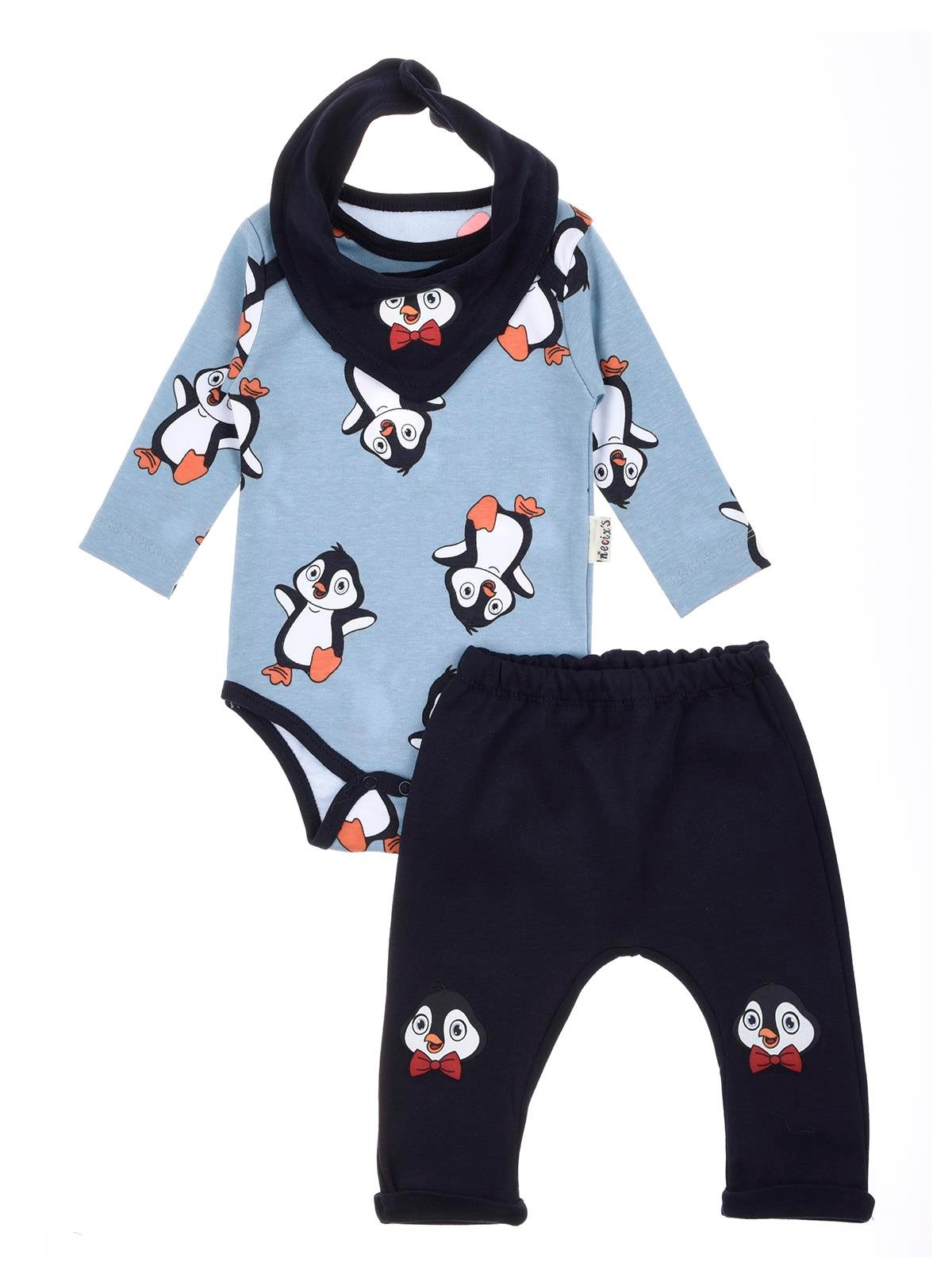 Necix's Serpme Penguen Figürlü Badi Ve Fularlı Alt Üst Üçlü Takım