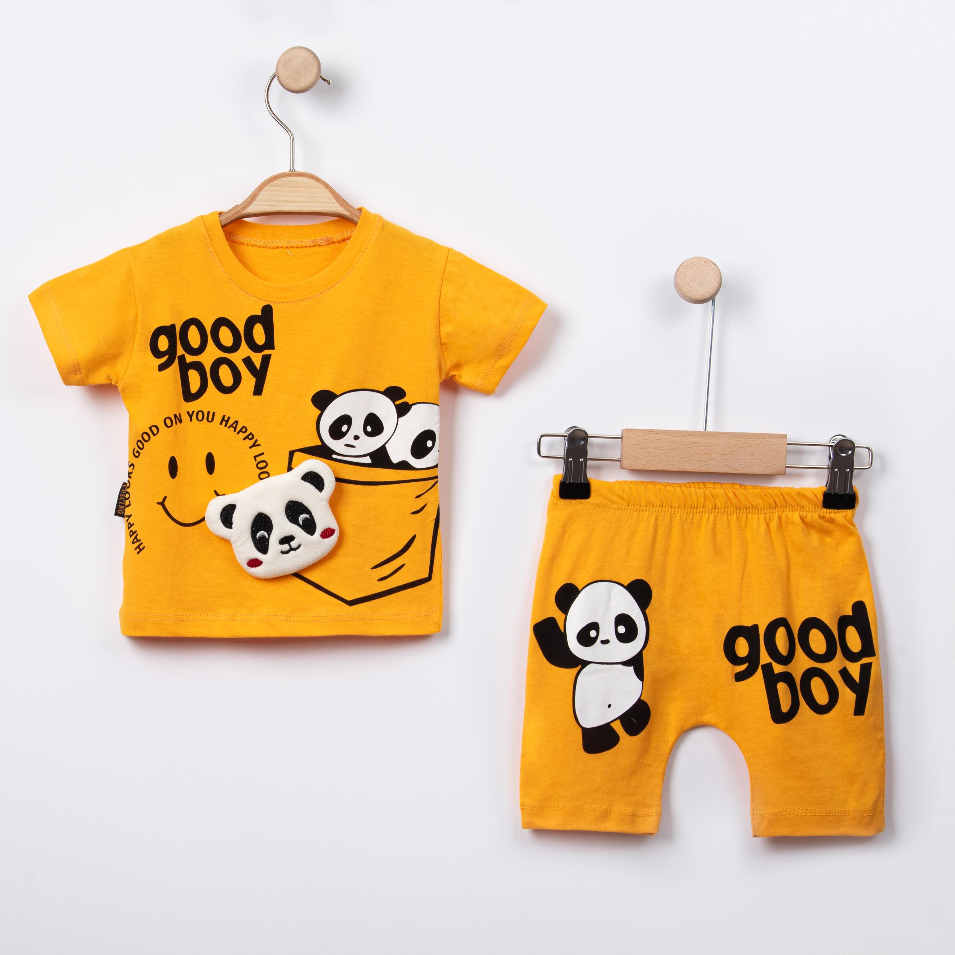 Panda Figür Temalı Tshirt Şort Bebek İkili Takım