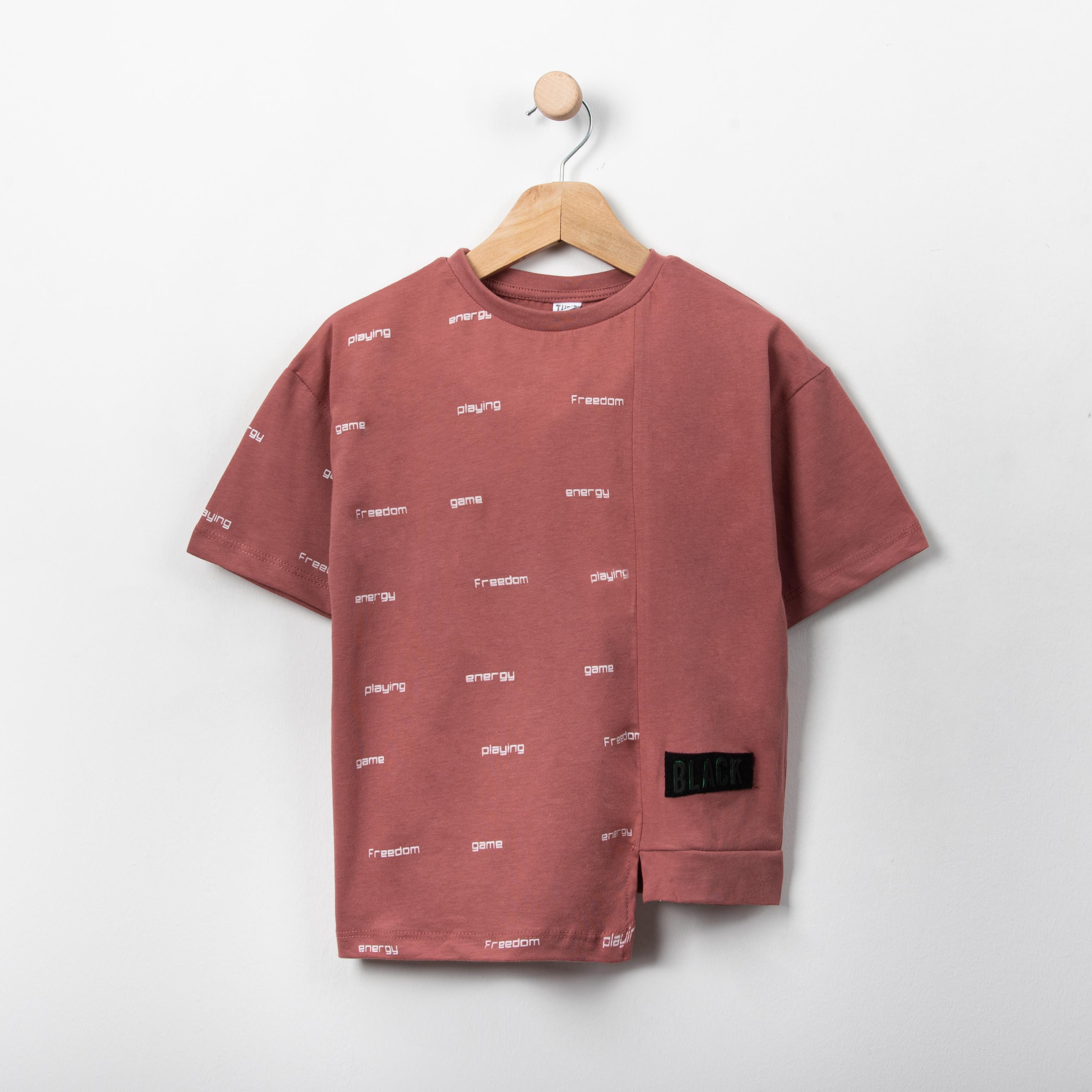 Yazı Baskılı Bisiklet Yaka Oversize Erkek Çocuk Tshirt