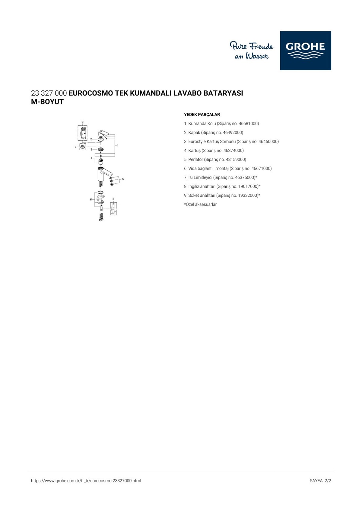 Grohe Eurocosmo Tek Kumandalı Lavabo Bataryası M-Boyut Krom