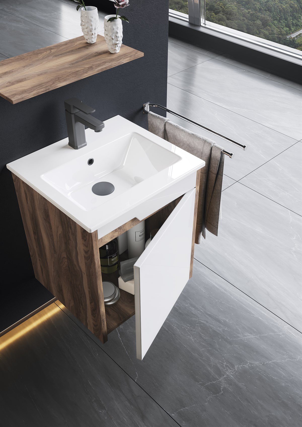 Orka Brick Walnut 45 cm Banyo Dolabı