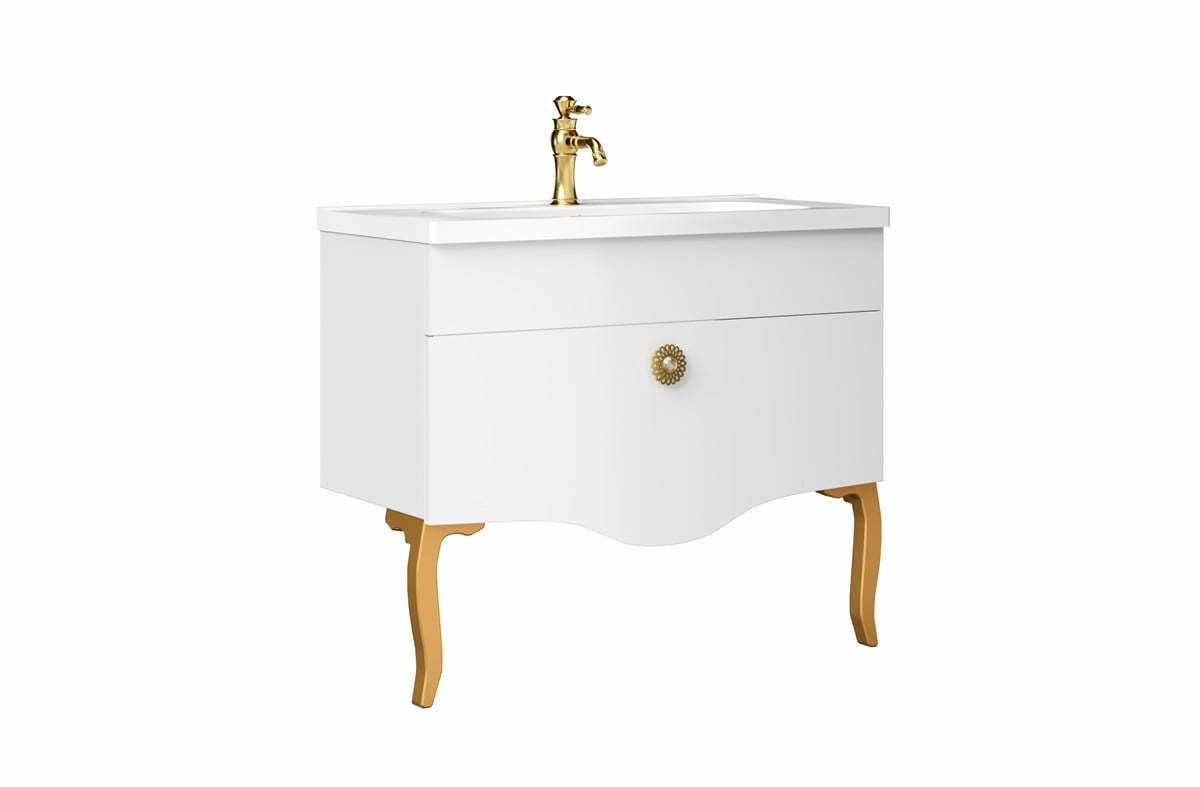 Orka Cunda White-Gold 100 cm Banyo Dolabı