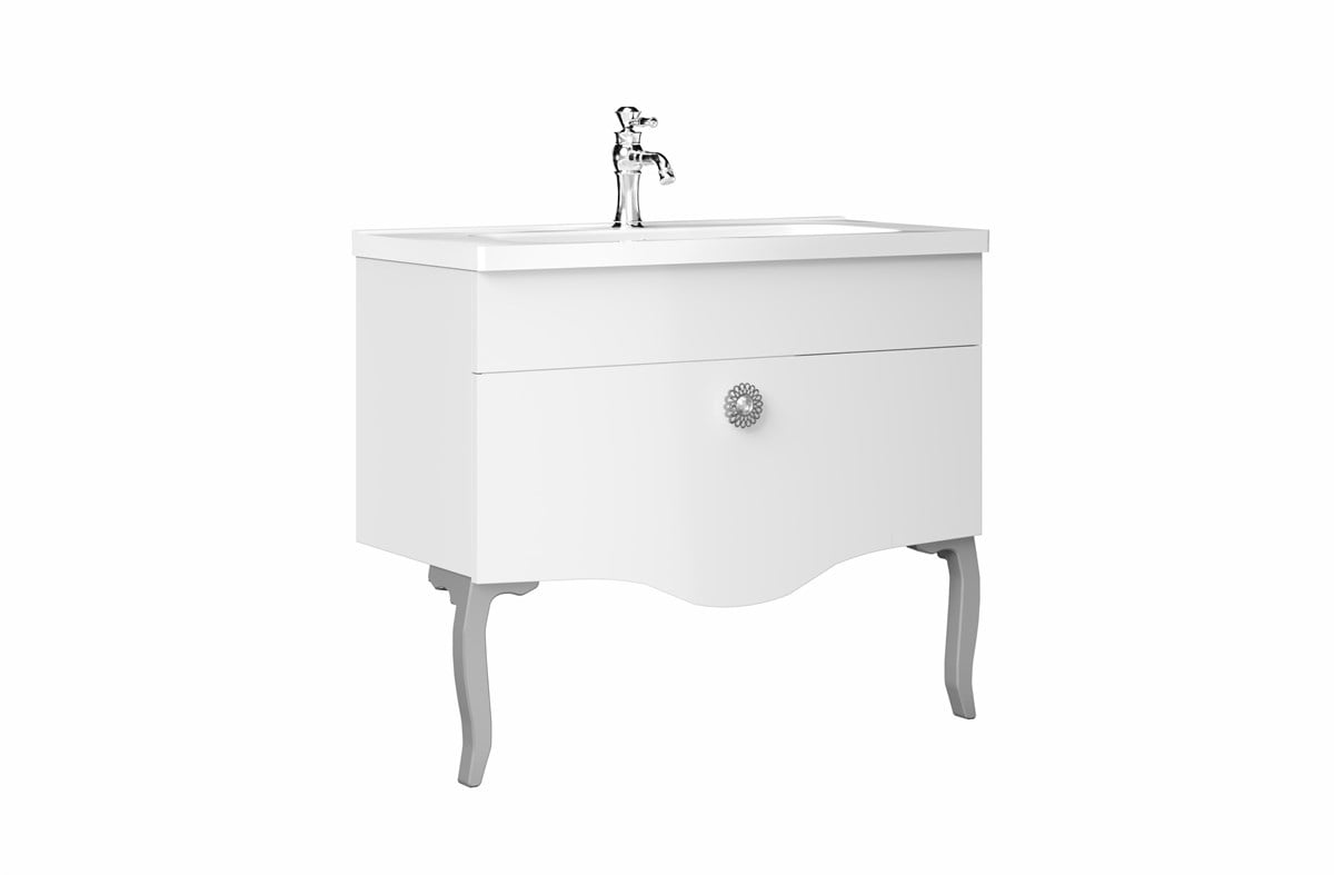 Orka Cunda White-Gold 100 cm Banyo Dolabı