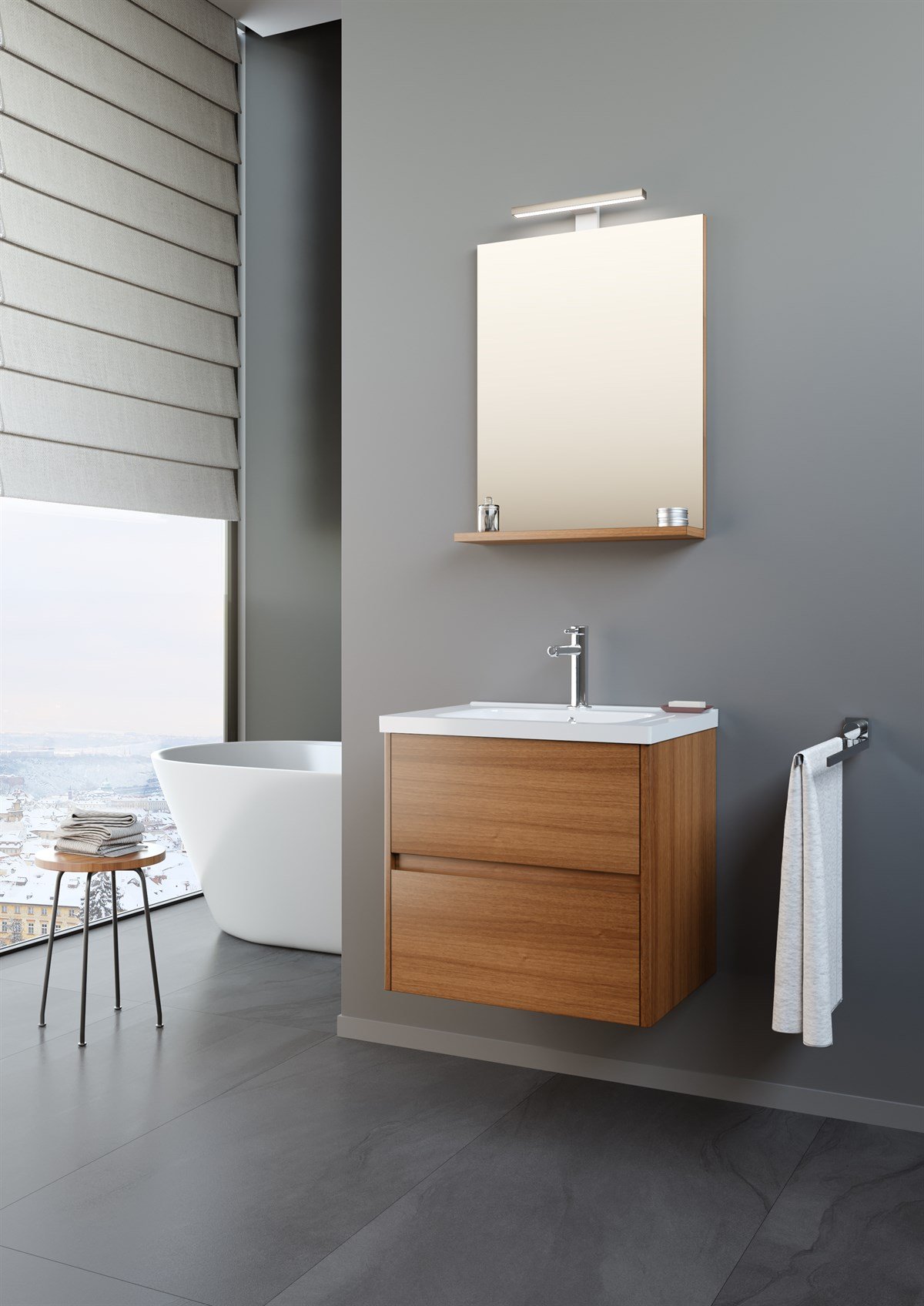 Orka Düden Çekmeceli Walnut 60 cm Banyo Dolabı
