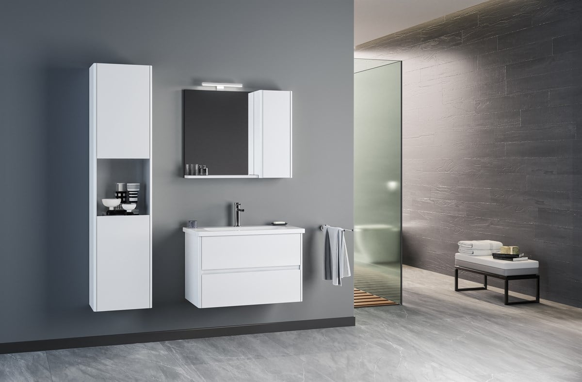 Orka Düden Çekmeceli White 80 cm Banyo Dolabı