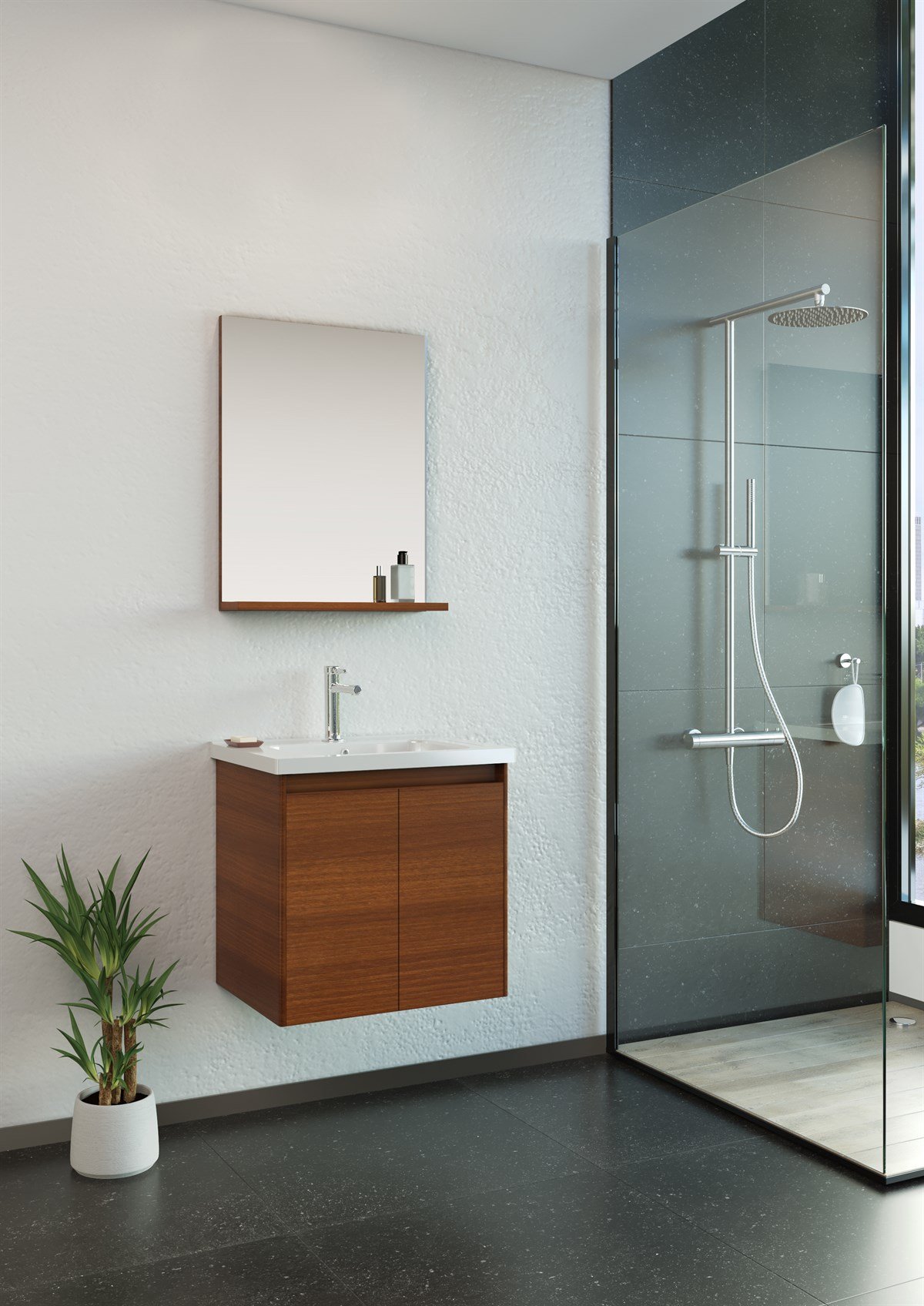 Orka Düden Kapaklı Red Walnut 60 cm Banyo Dolabı